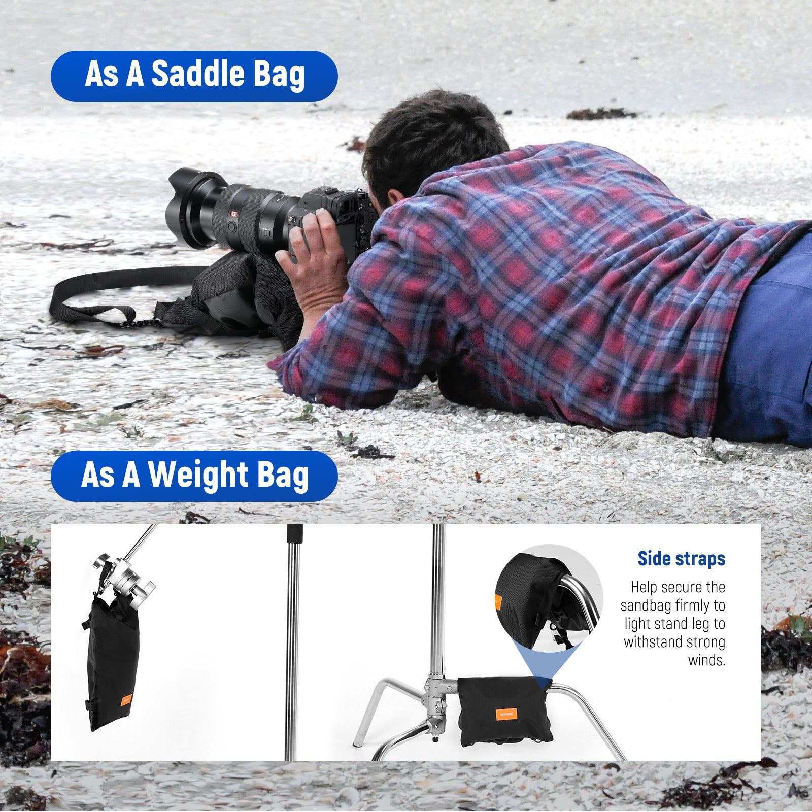 NEEWER SB-BL5 Sandbag can be used as a saddle bag or a weight bad.
