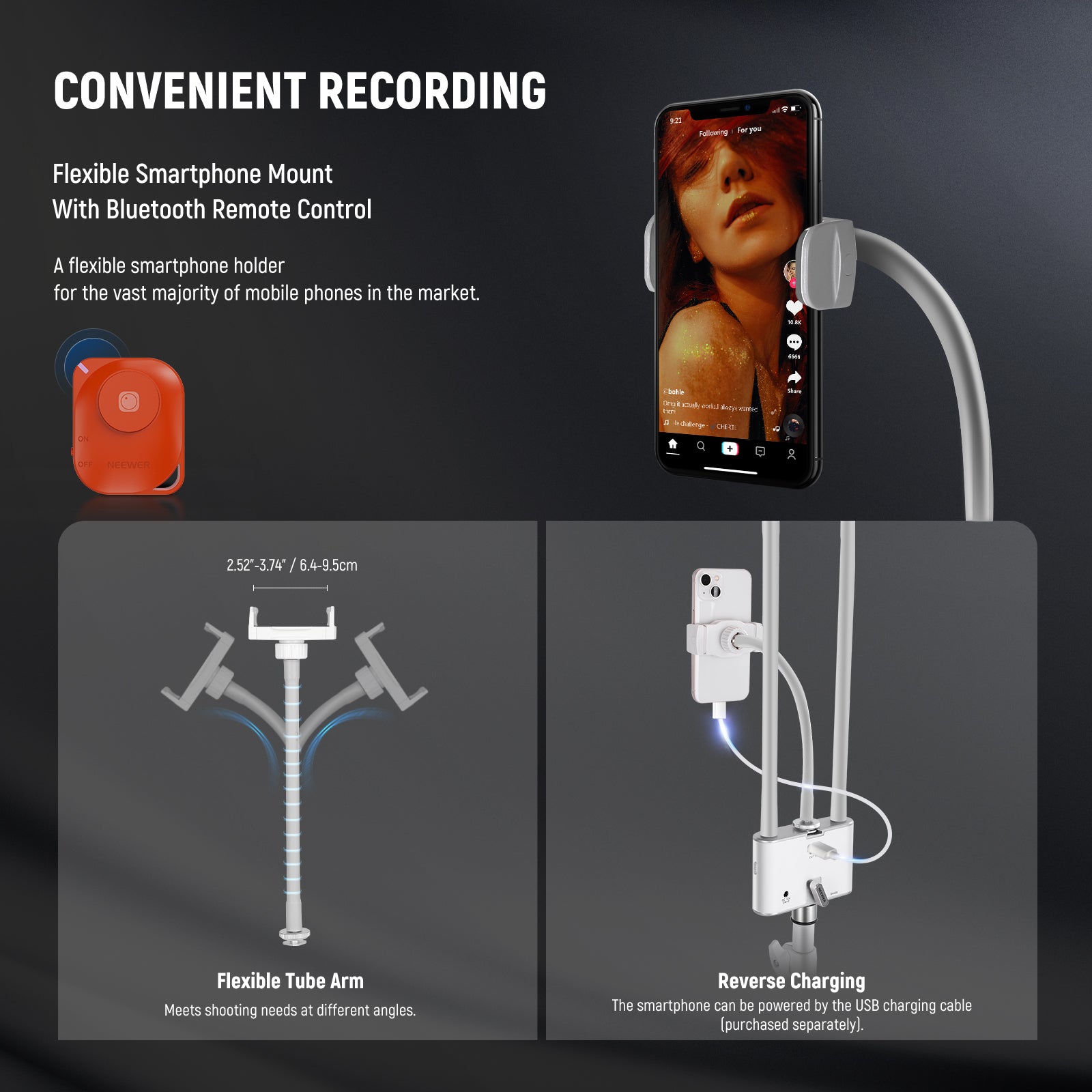 NEEWER BH40B Esthetician Light Kit includes a flexible smartphone mount.