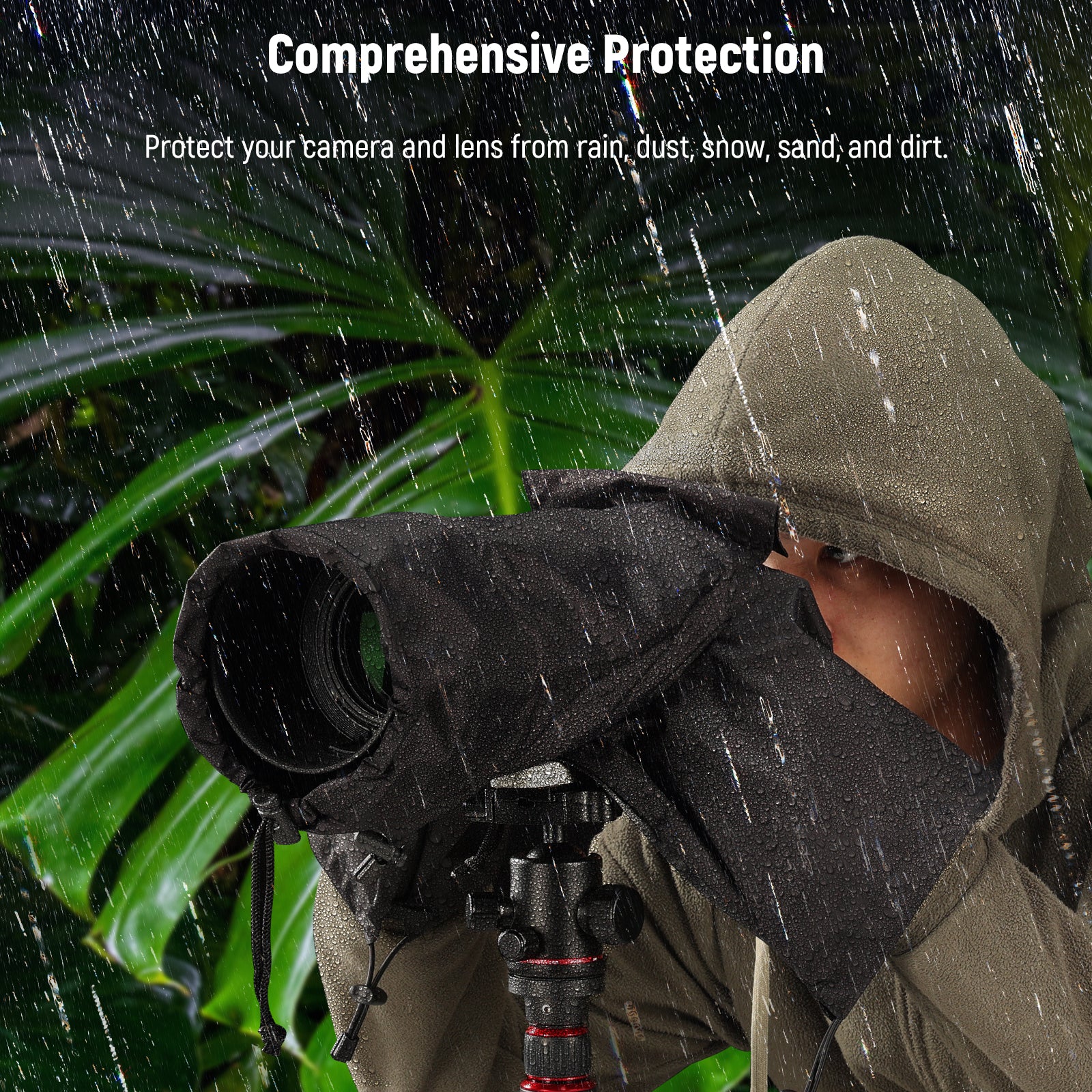 NEEWER PB003/PB004/PB008 Camera Rain Cover can protect your camera and lens from rain.