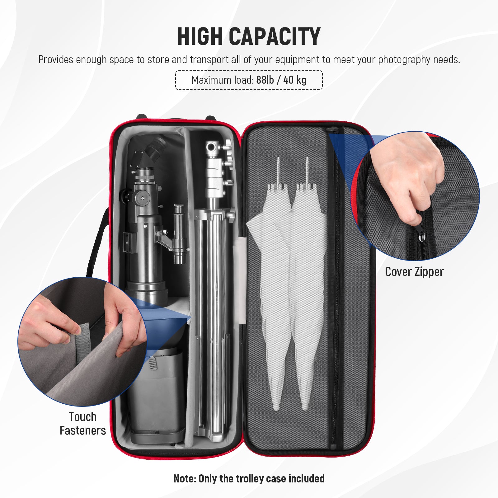 NEEWER PB005 Trolley Case with Wheels provides enough space.