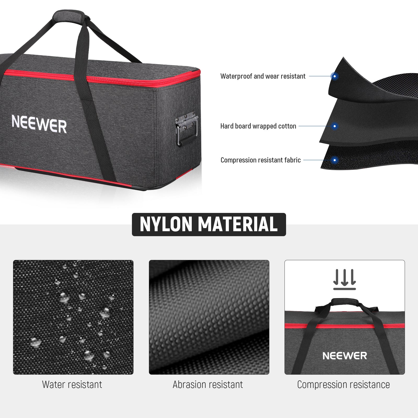 NEEWER PB005 Trolley Case with Wheels is made of nylon material.