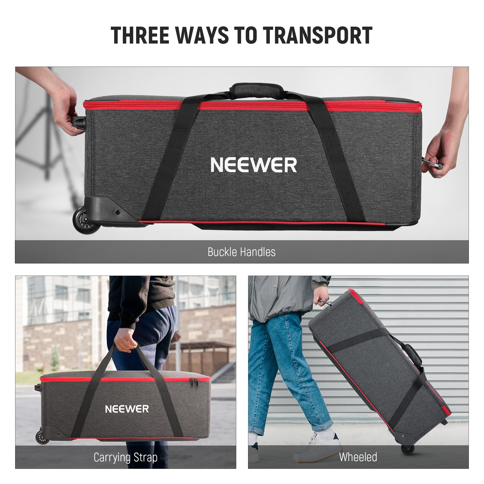 NEEWER PB005 Trolley Case with Wheels offers 3 ways to transport.