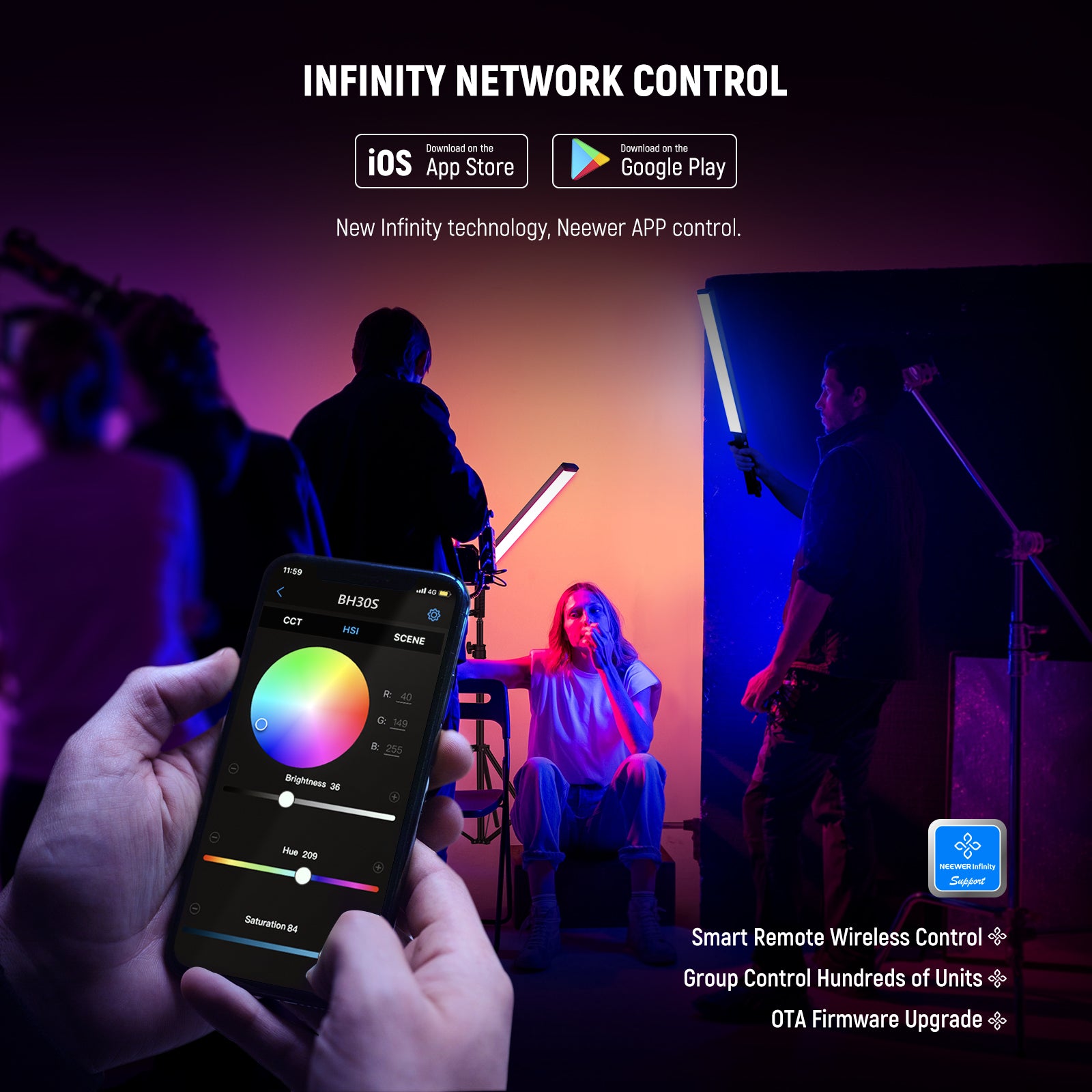 NEEWER BH30S Stick Light can be controlled by the smart remote.