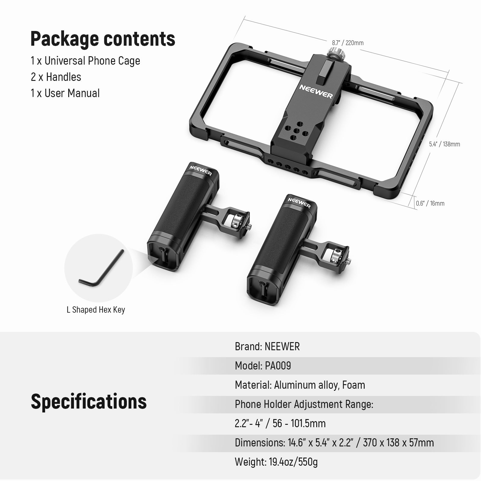 Package Contents of the NEEWER PA009 Upgraded Phone Rig Vlogging Kit