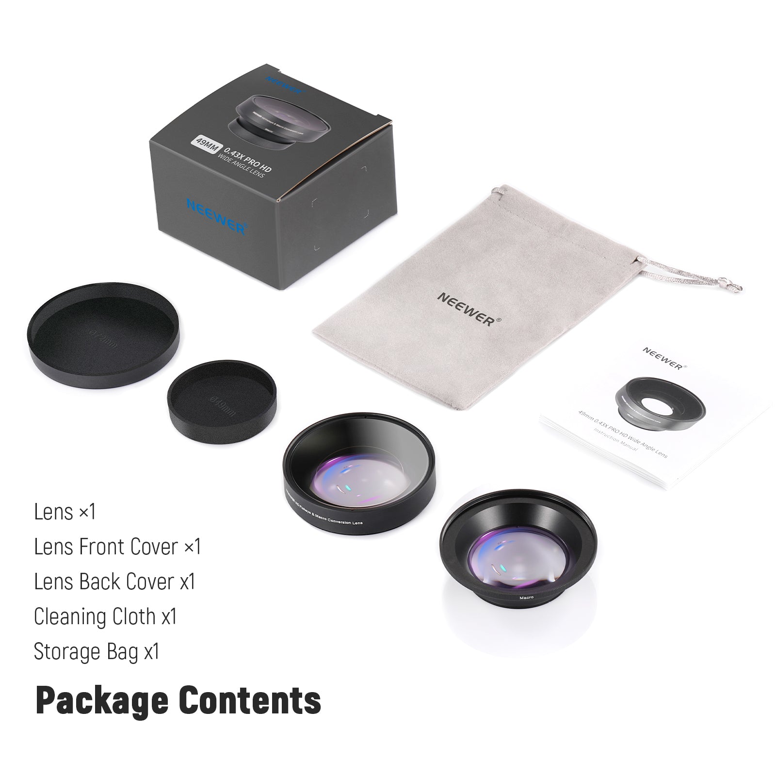 Package Contents of the NEEWER LS-20 2-in-1 Fisheye Lens & Macro Photography Lens
