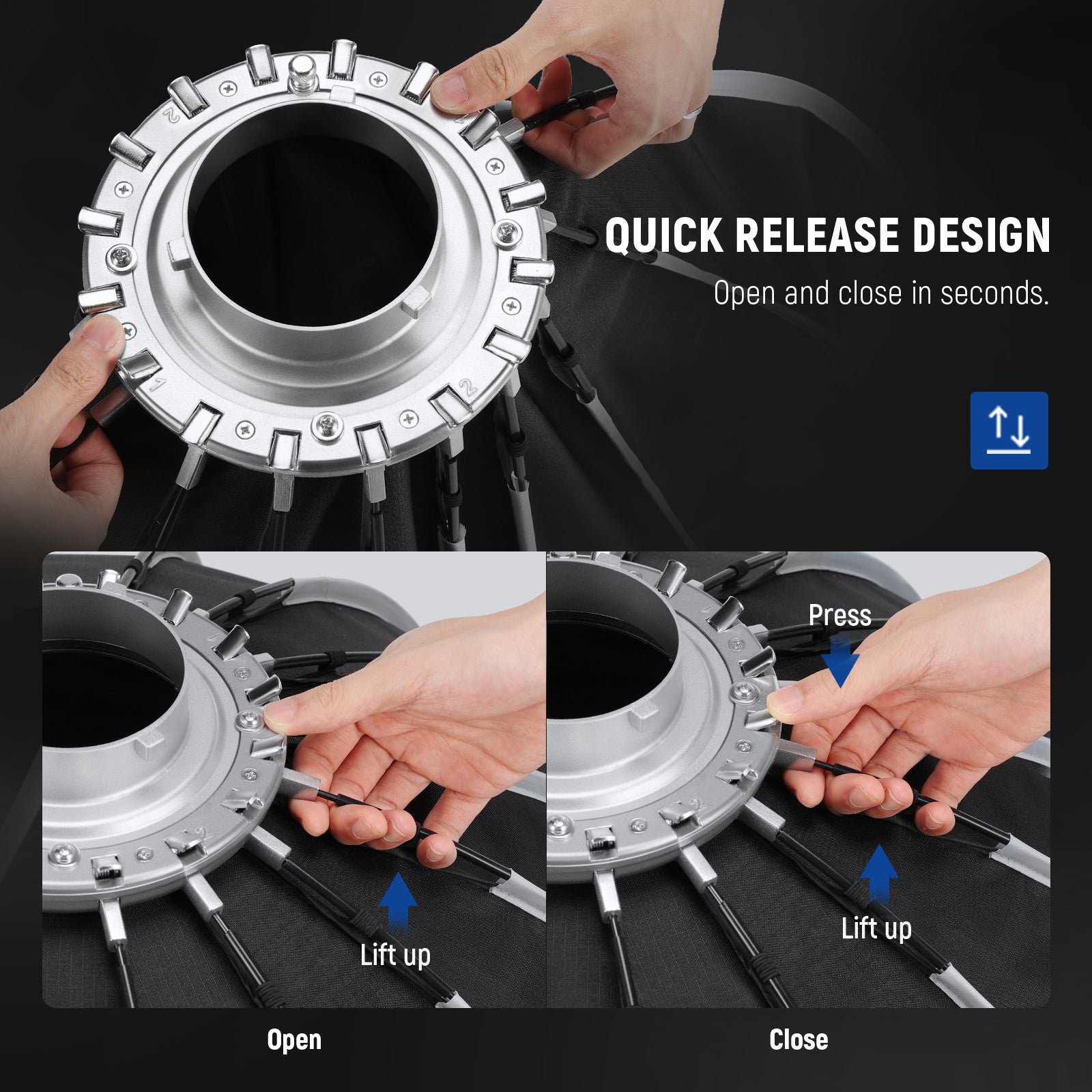 NEEWER 120CM Parabolic Softbox features the quick release design.