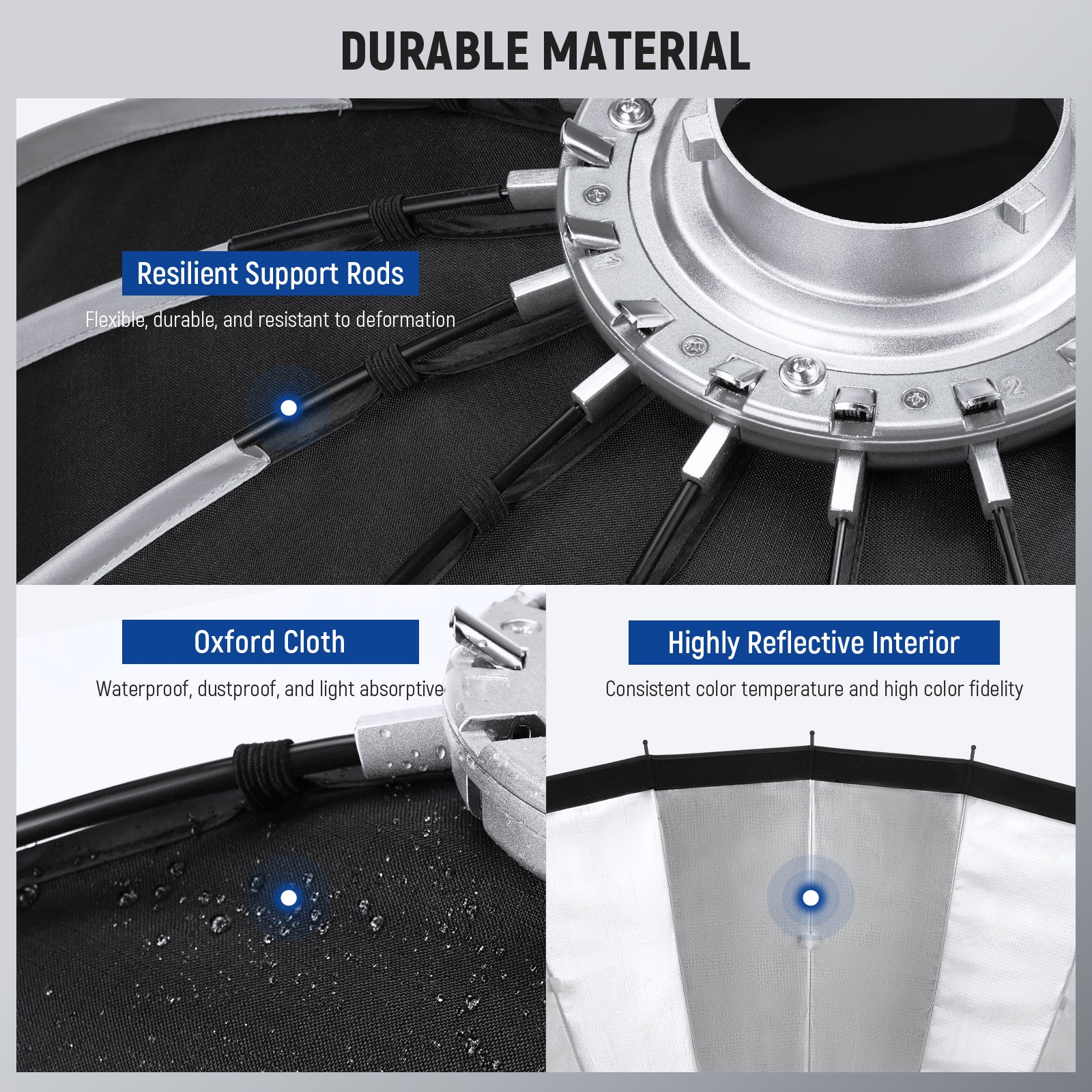 NEEWER 120CM Parabolic Softbox is made of durable material.