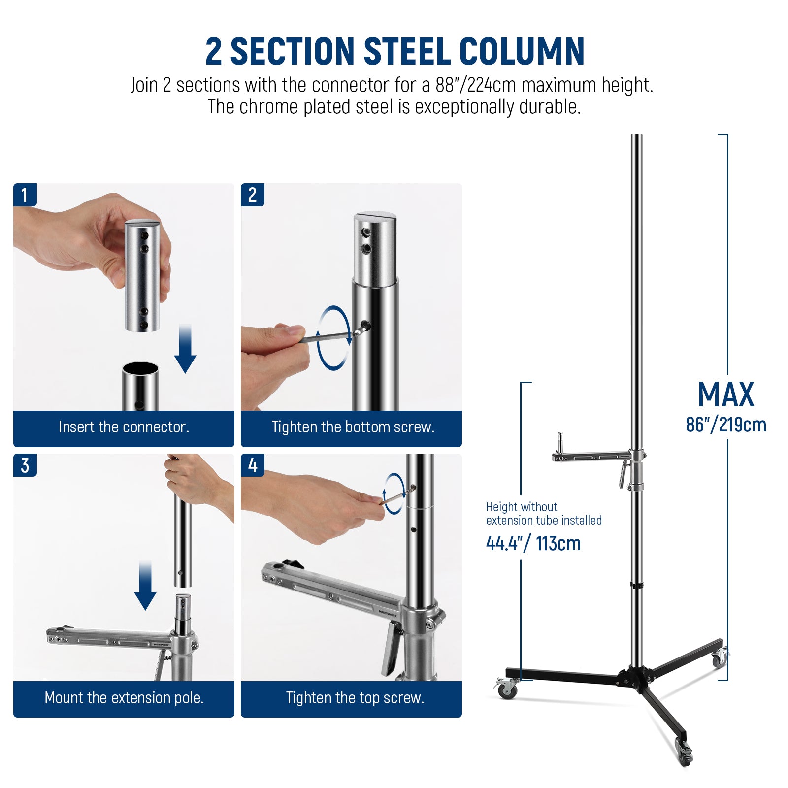 NEEWER ST003 Light Stand with Wheels has 2 section steel column