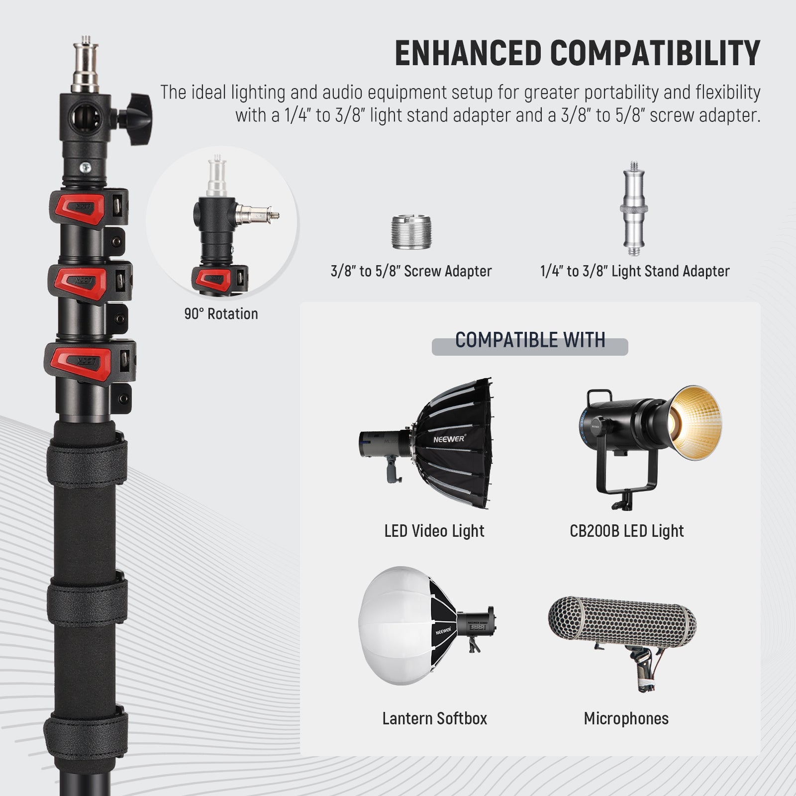 Enhanced Compatibility of the NEEWER MS-230C 7.5ft/230cm Boom Pole Stand