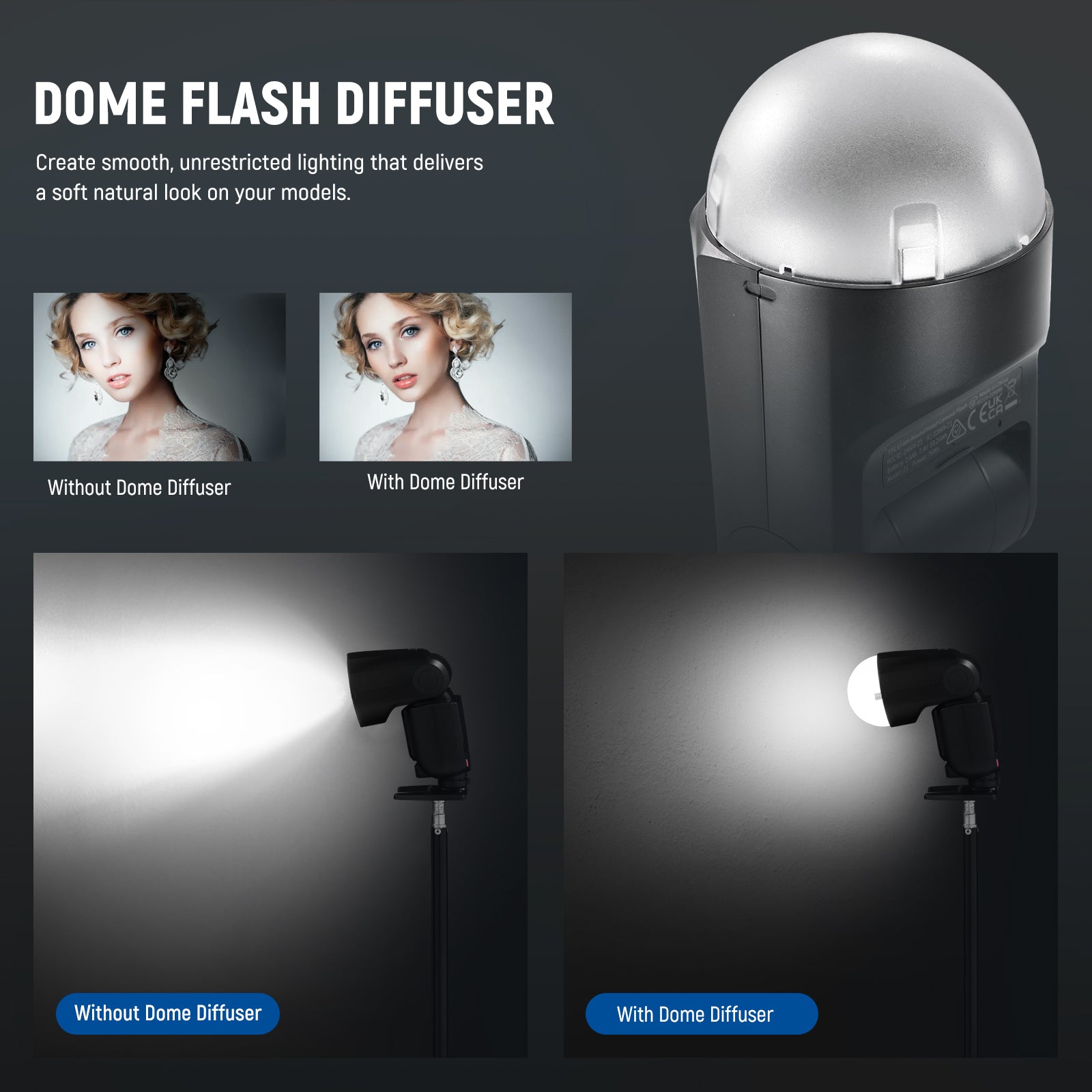 NEEWER M12 Magnetic Dome Diffuser delivers a soft, natural look on your models.