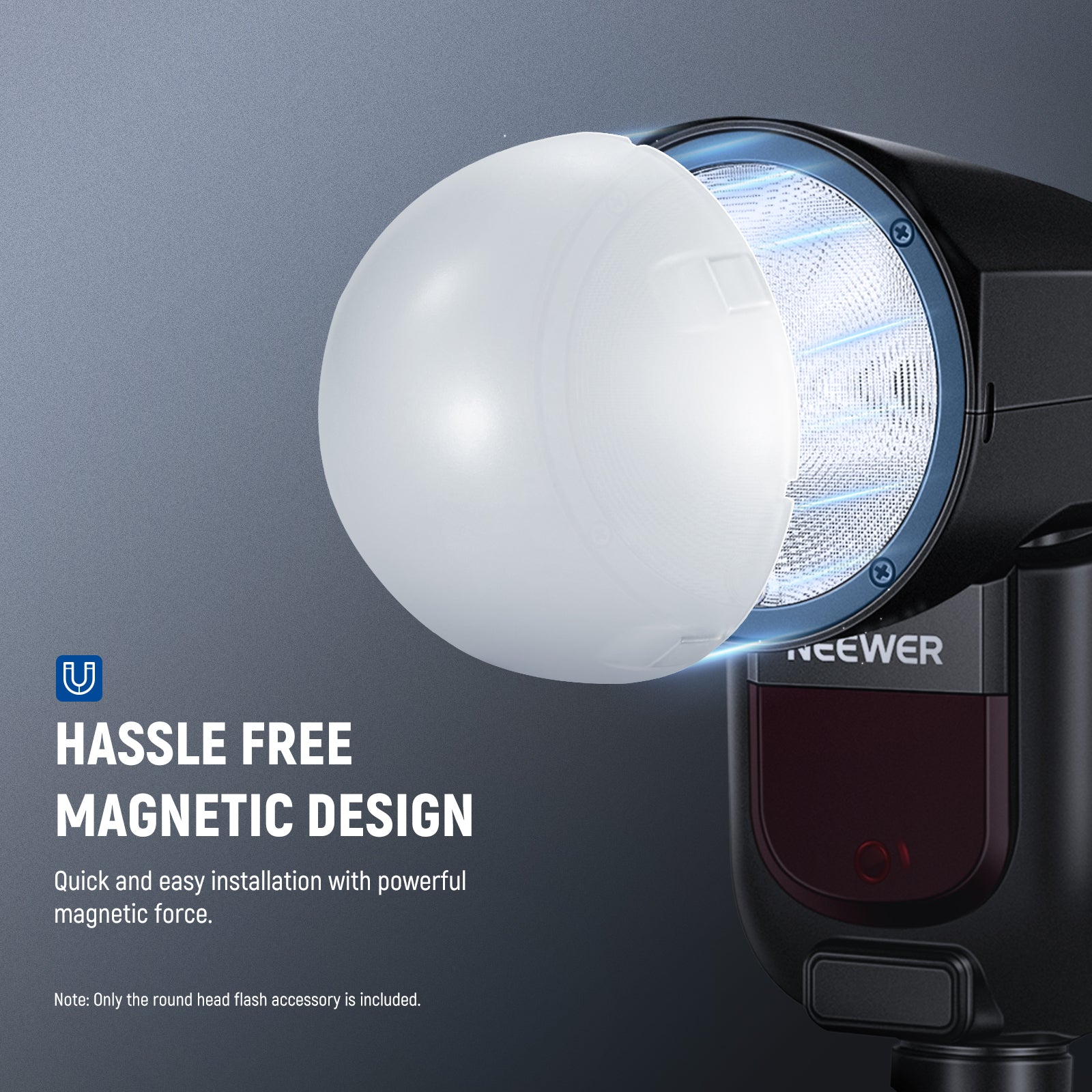 NEEWER M12 Magnetic Dome Diffuser features a hassle free magnetic design.
