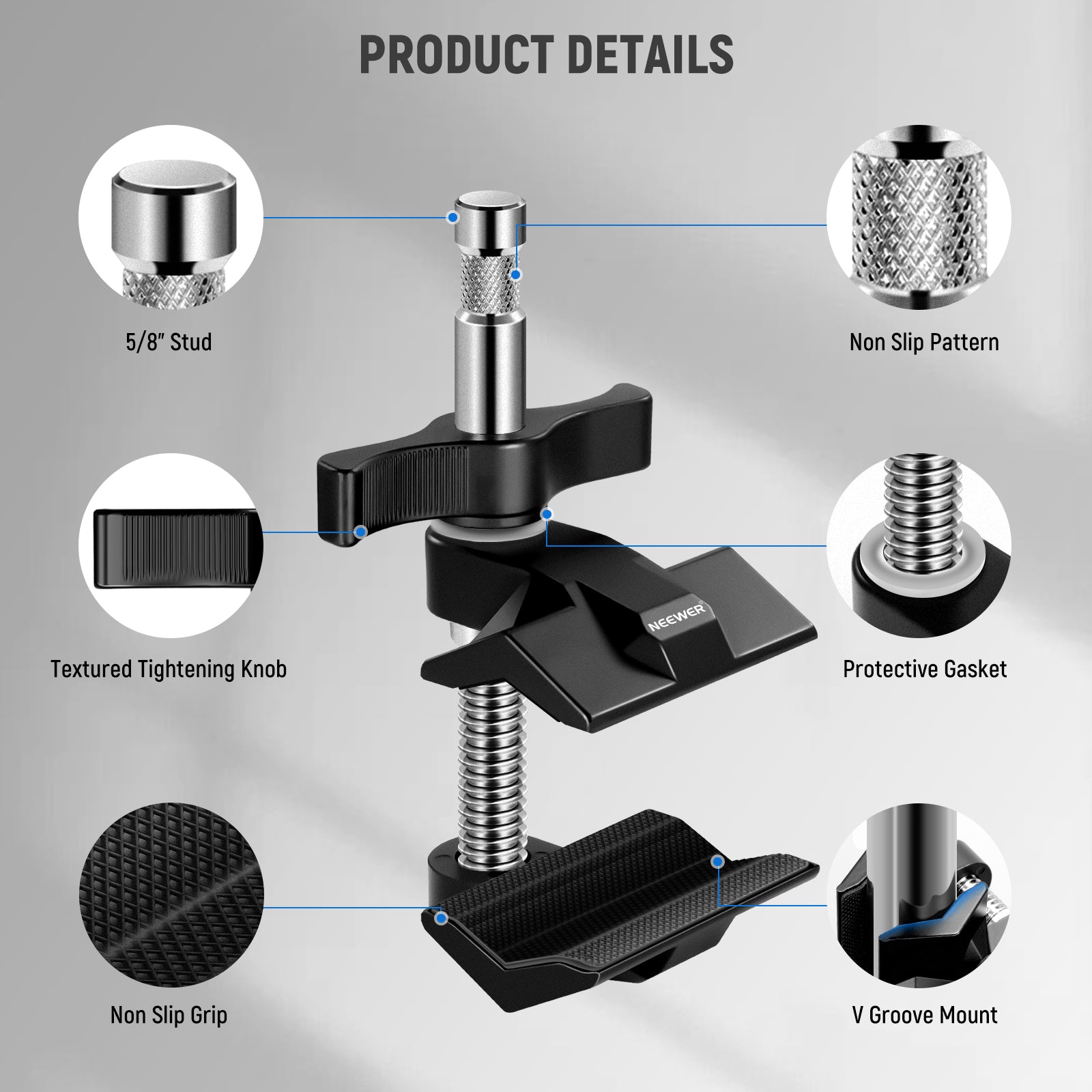 Product details of the NEEWER UA015 End Jaw Grip