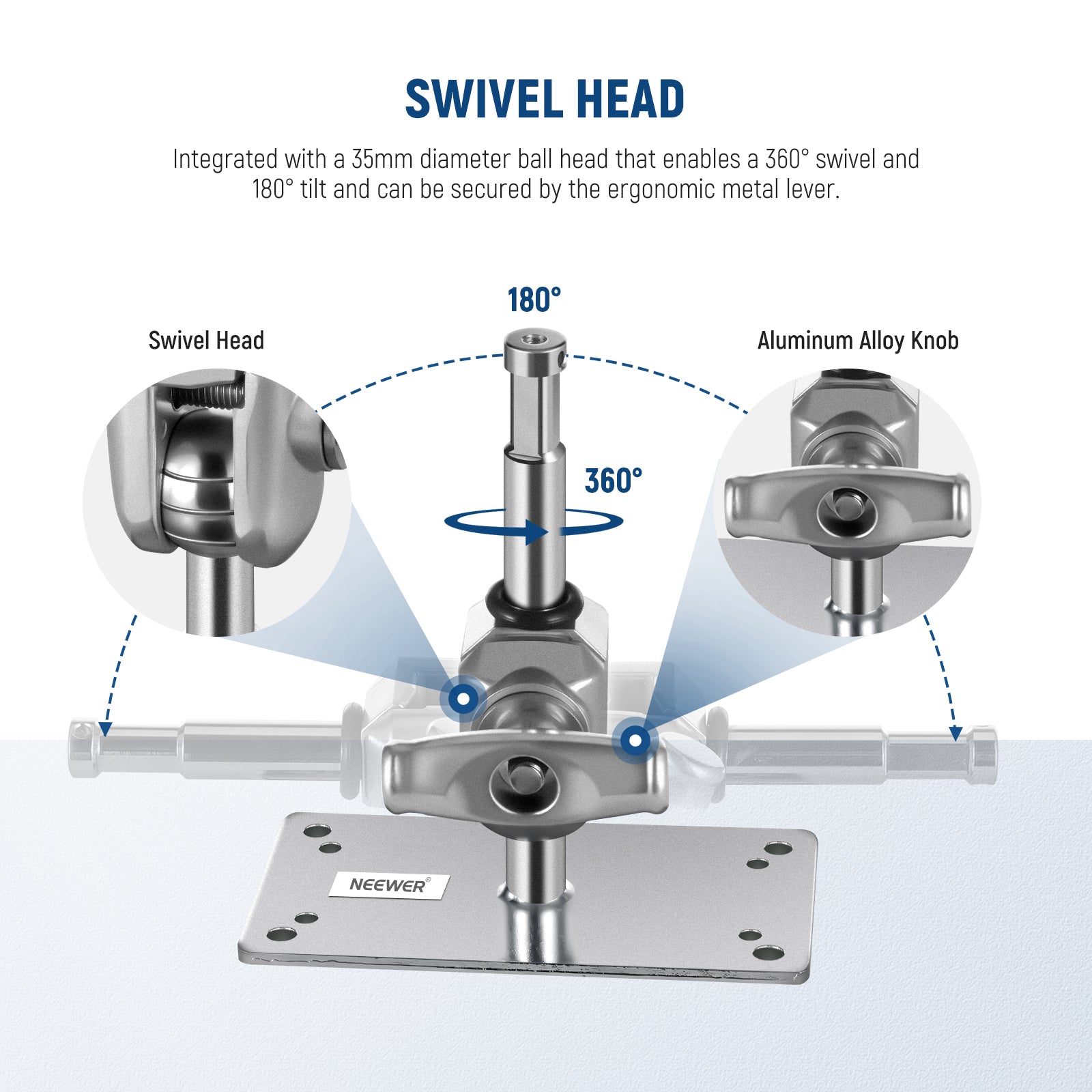 NEEWER ST-WM2 6.5 Inch Wall Ceiling Mount is integrated with a 35mm diameter ball head