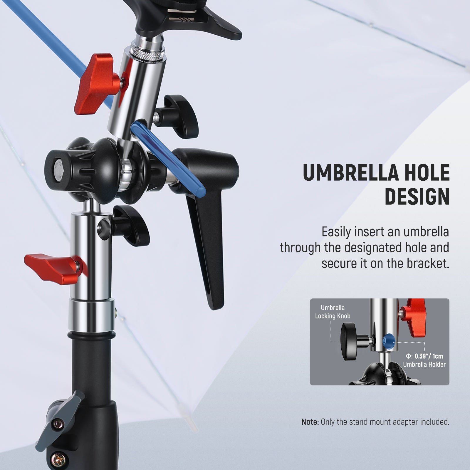 Easily insert an umbrella through the designated hole and secure it on the bracket.