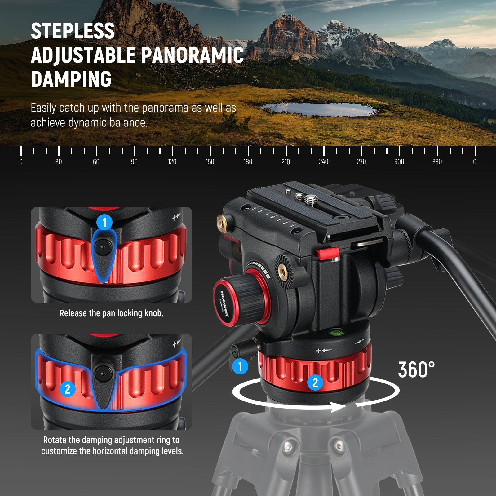 NEEWER GM006 Pro Video Tripod Fluid Head can easily achieve dynamic balance.