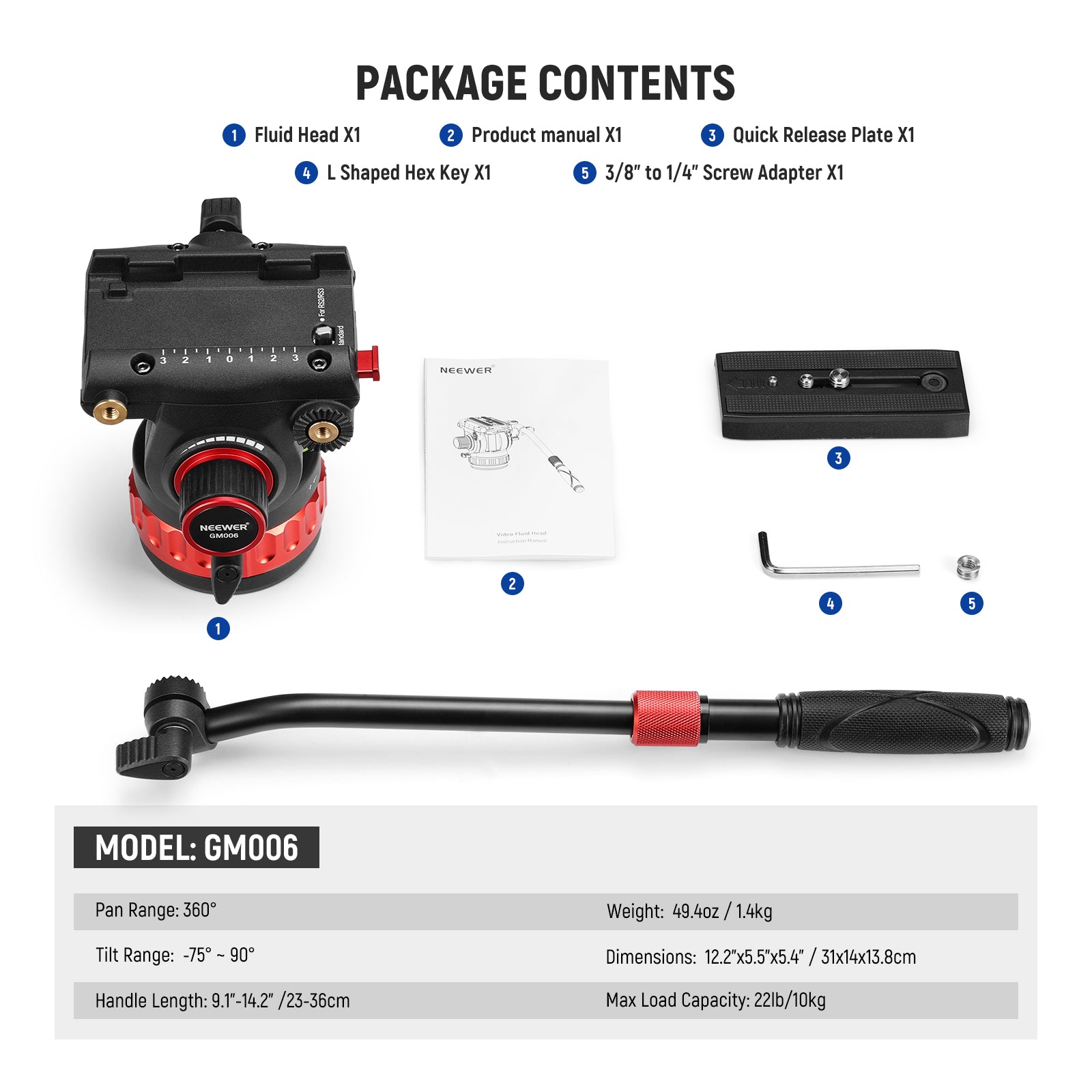 Package Contents of the NEEWER GM006 Pro Video Tripod Fluid Head