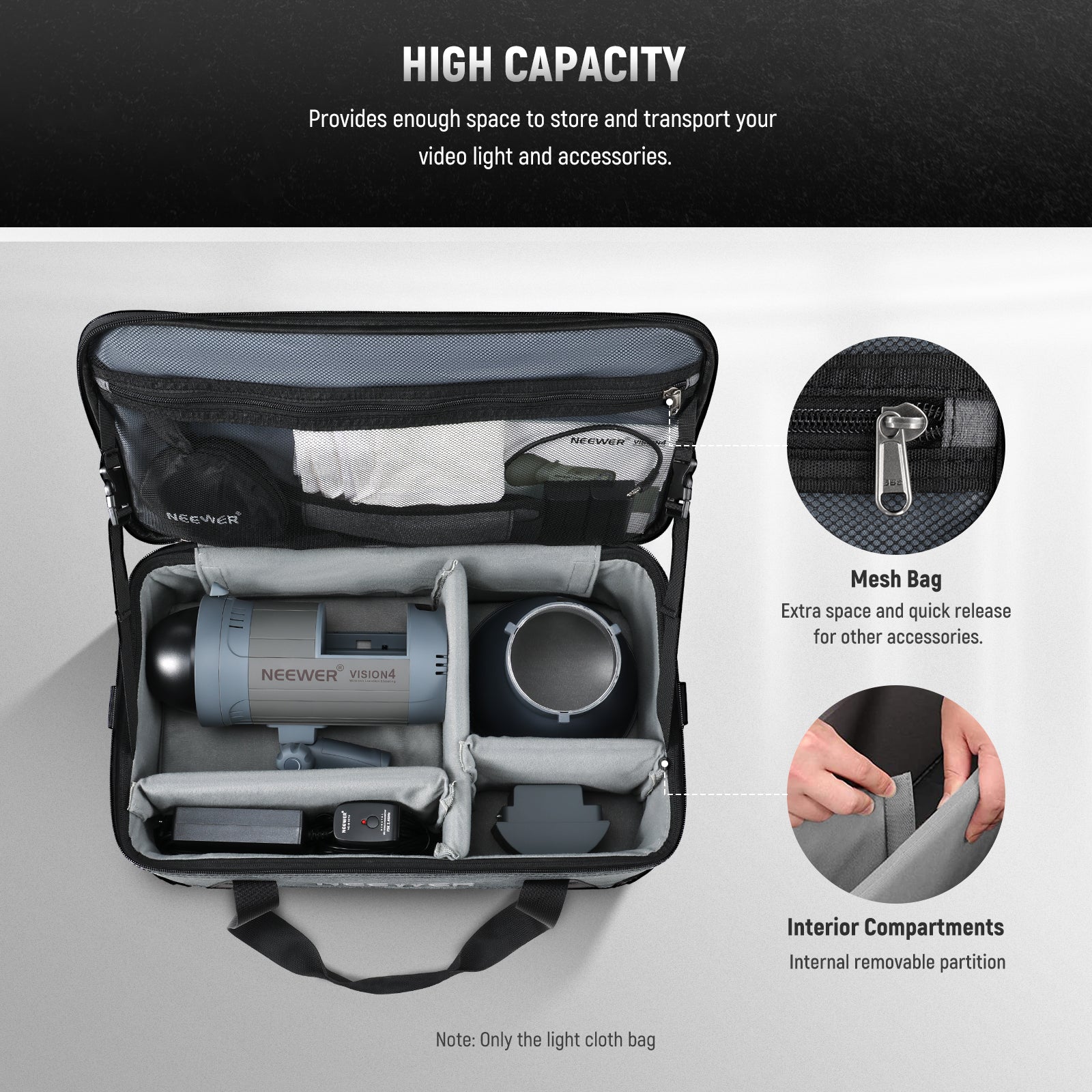 NEEWER PB5 Carrying Bag for Flash has a high capacity.