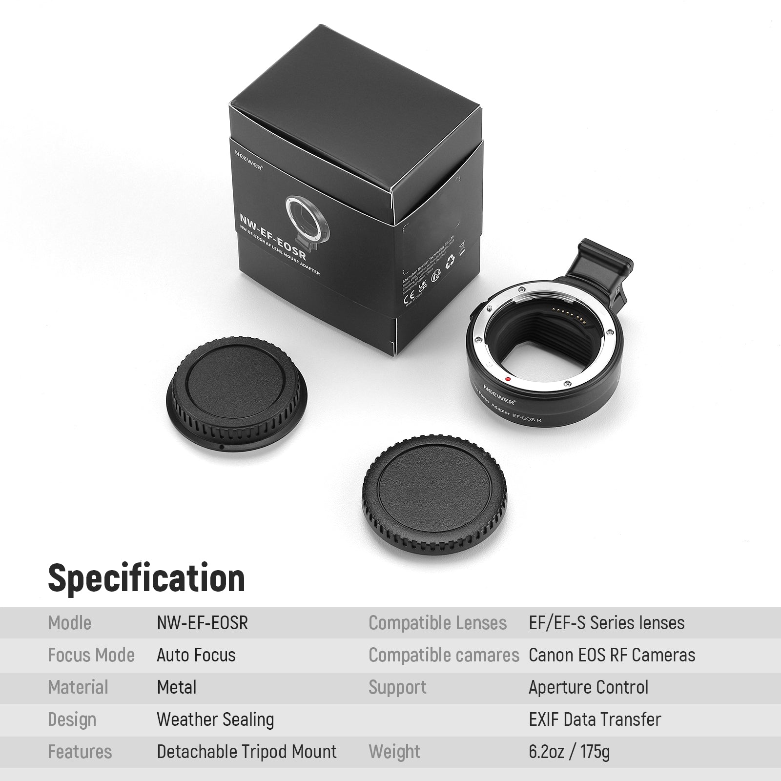 Specifications of the NEEWER EF to EOS R Mount Adapter