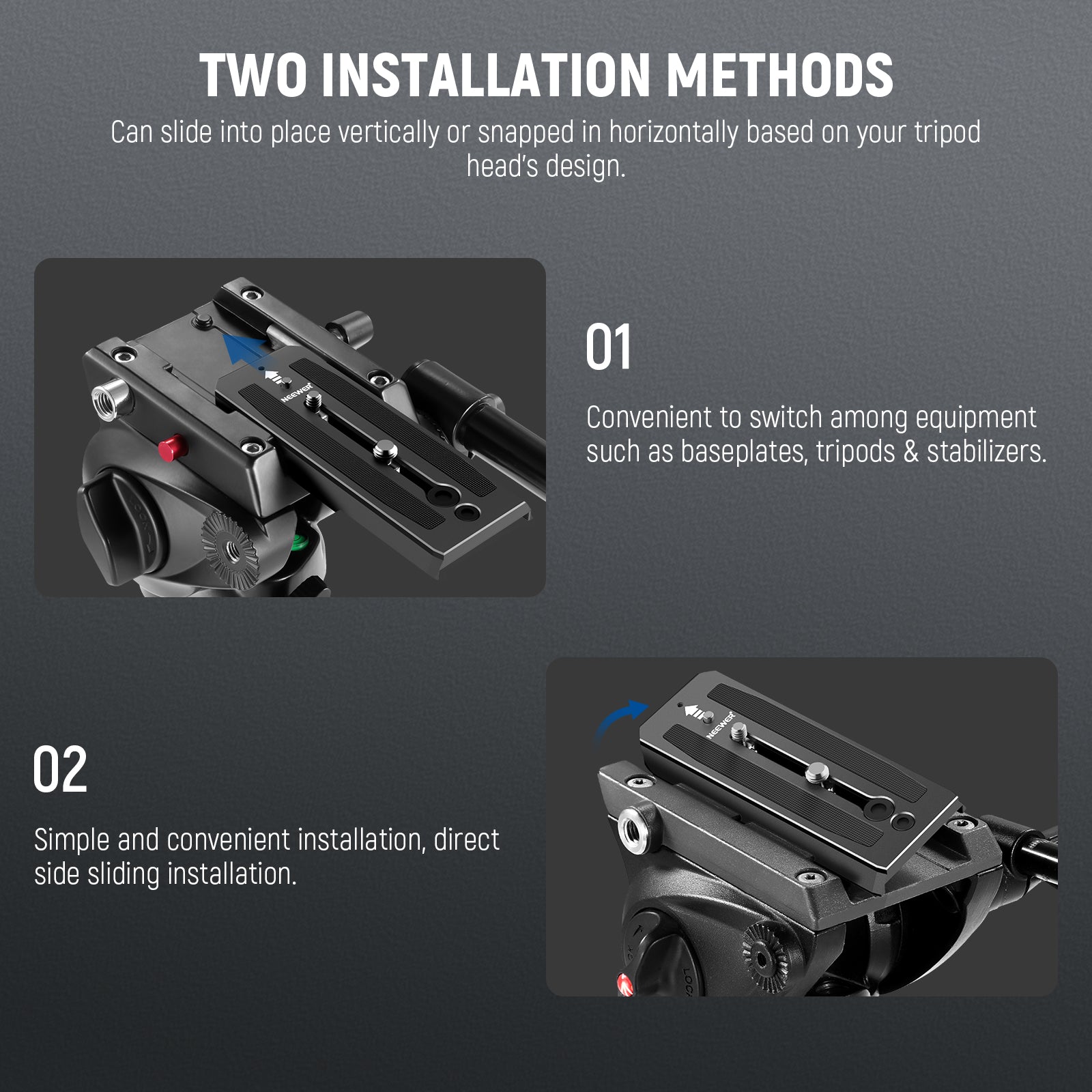 Methods for Installing NEEWER 501PL Tripod Fluid Head Quick Release Plate
