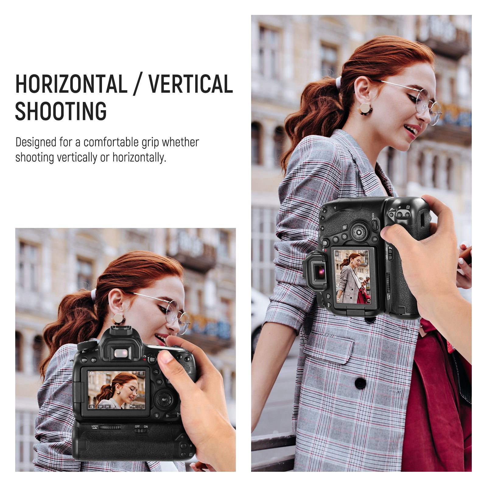 NEEWER BG-E21 Camera Battery Grip offers extra stability for holding camera vertically.