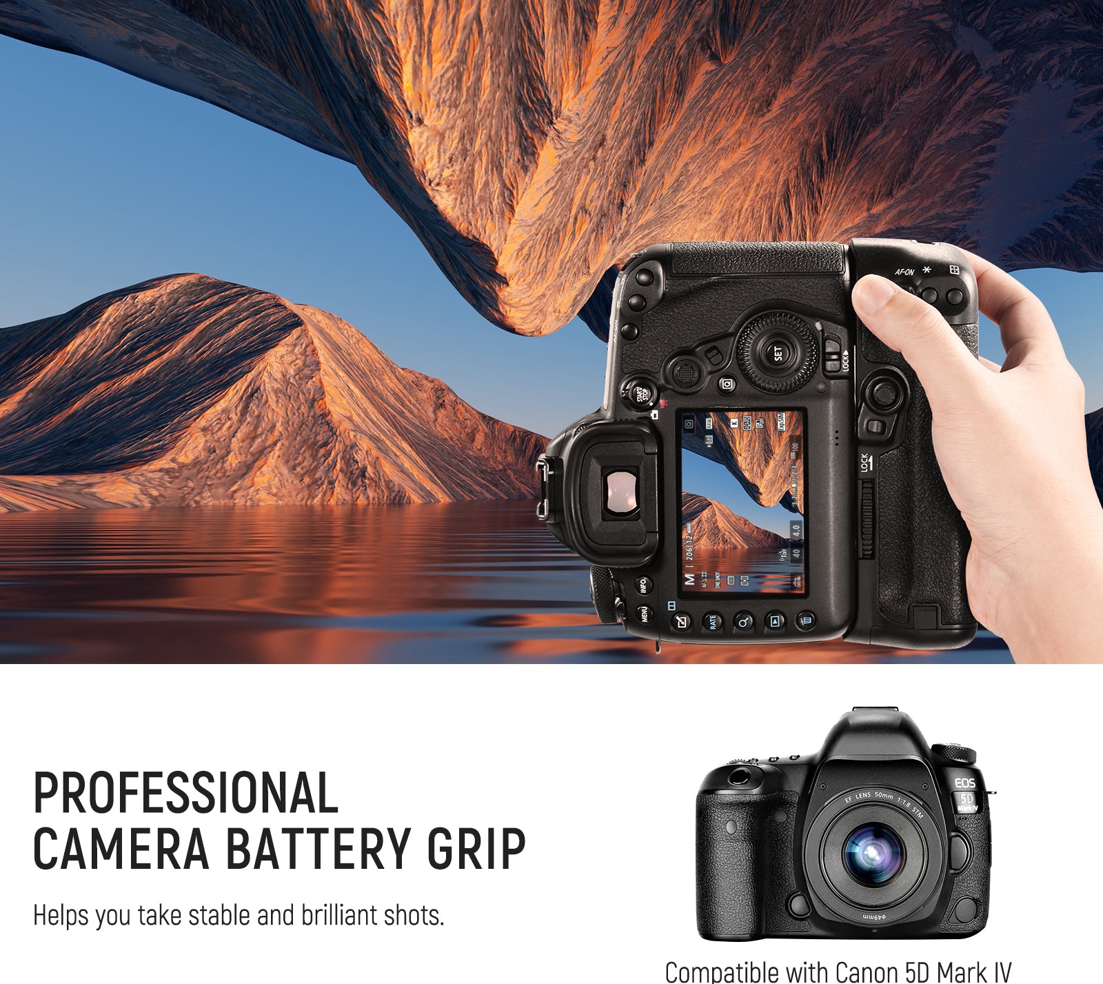 NEEWER BG-E20 Camera Battery Grip helps you take stable shots.