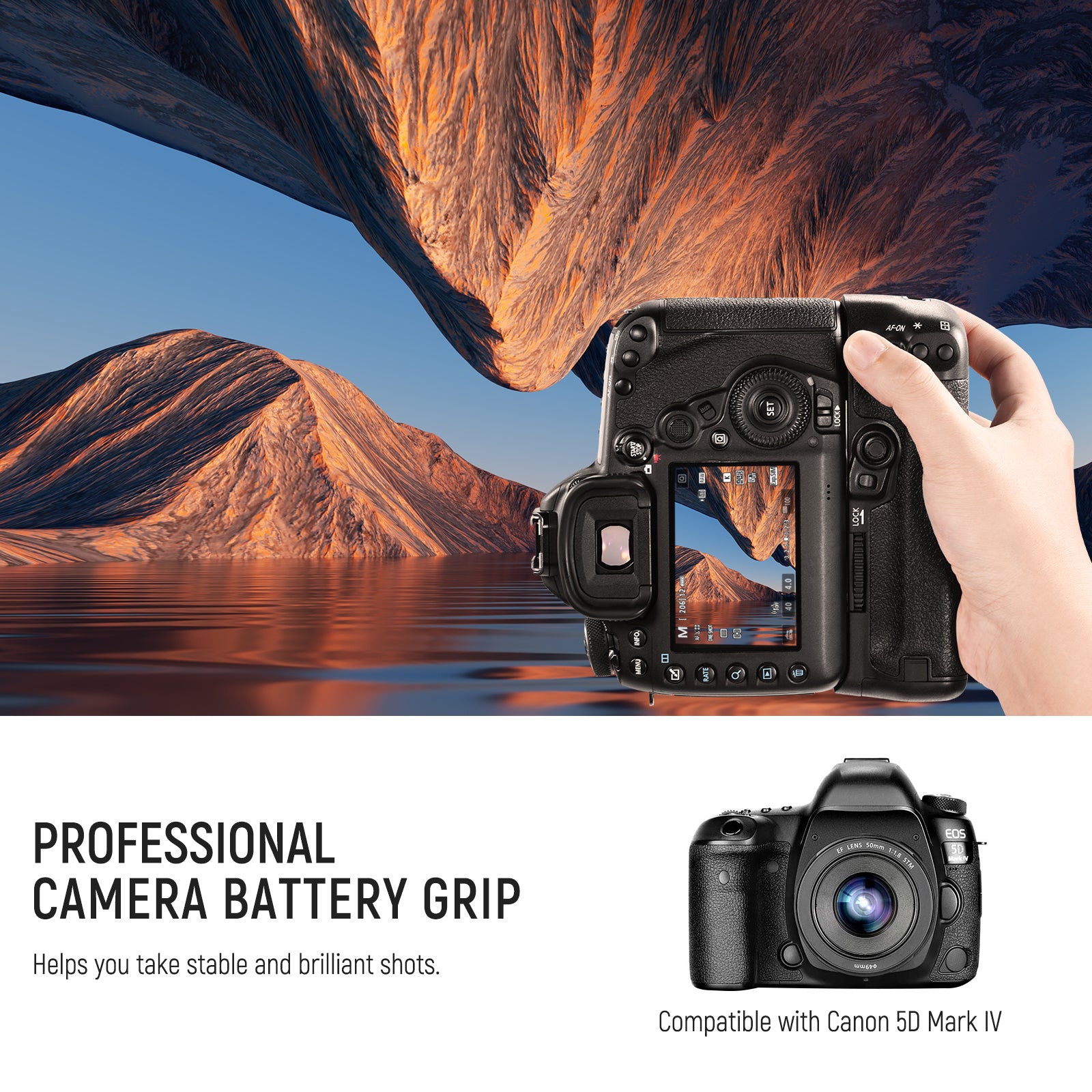 NEEWER BG-E20 Camera Battery Grip helps you take stable shots.