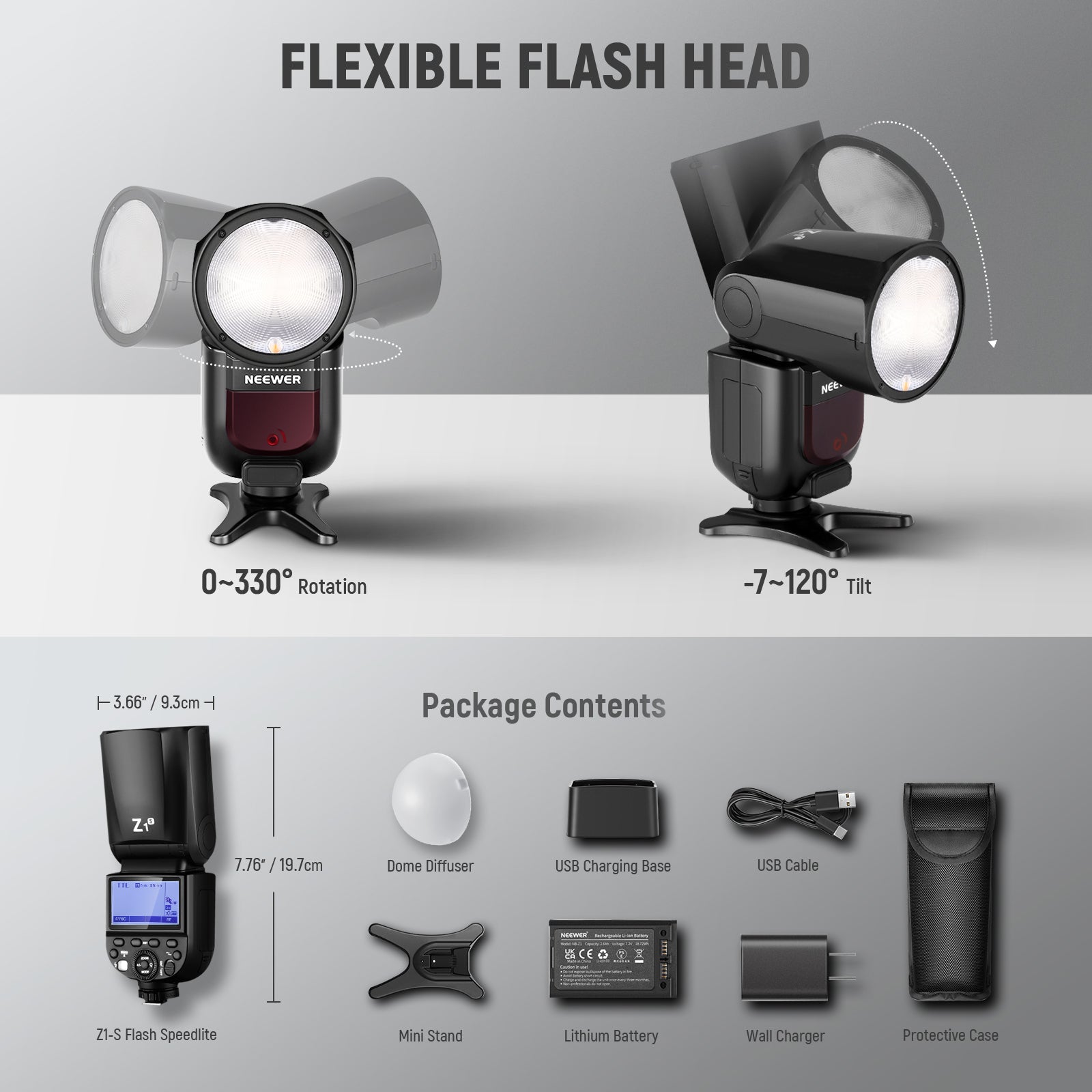 Package Contents of the NEEWER Z1-S Camera Flash With Magnetic Dome Diffuser