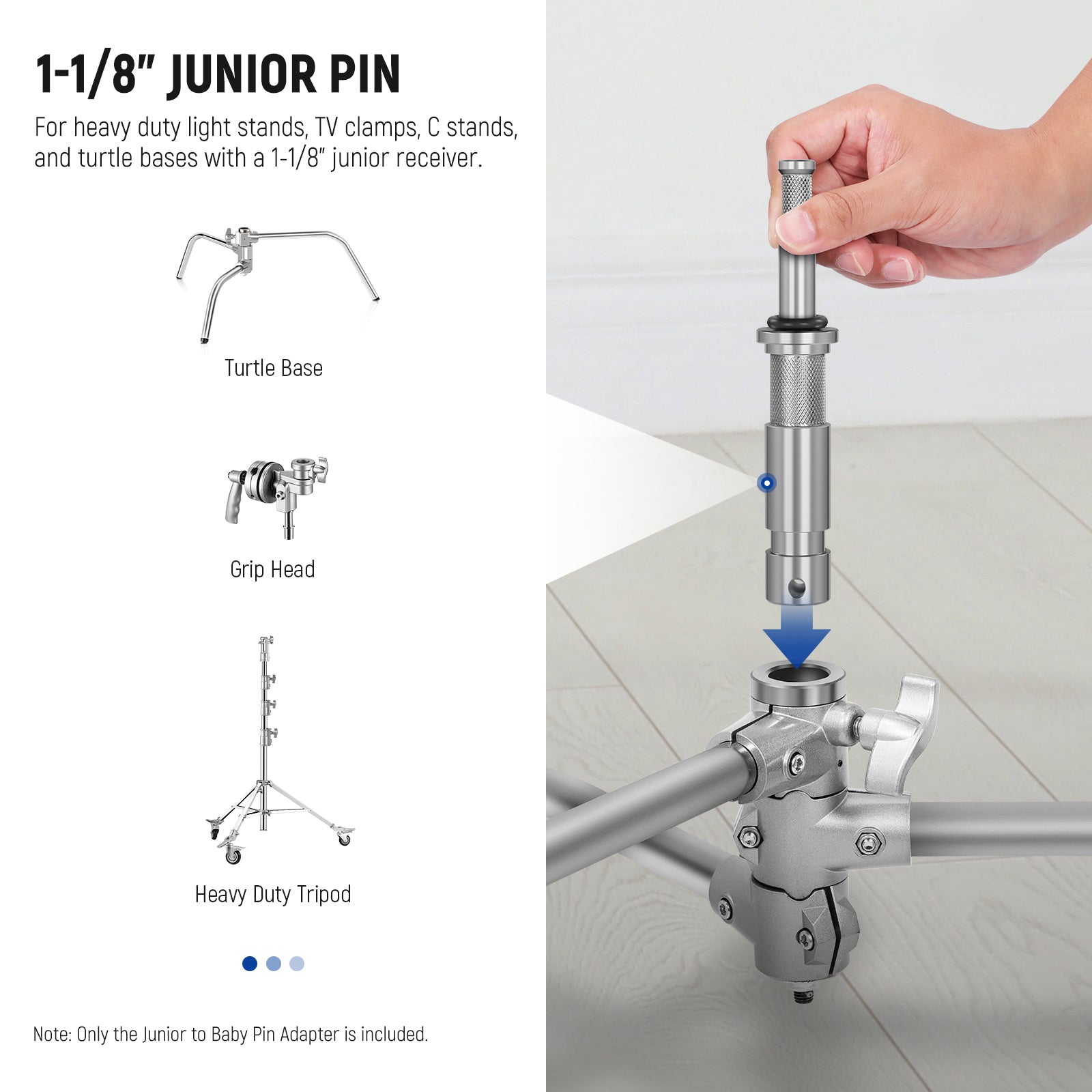 NEEWER UA027 Junior to Baby Pin Adapter is ideal for any C stand, heavy duty light stand.