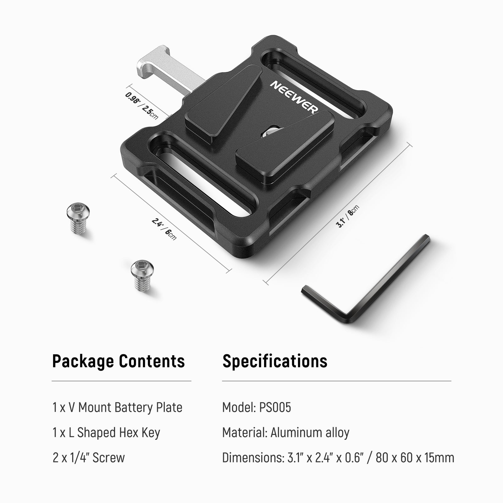 Package Contents of the NEEWER PS005 Mini V Mount Battery Plate Kit