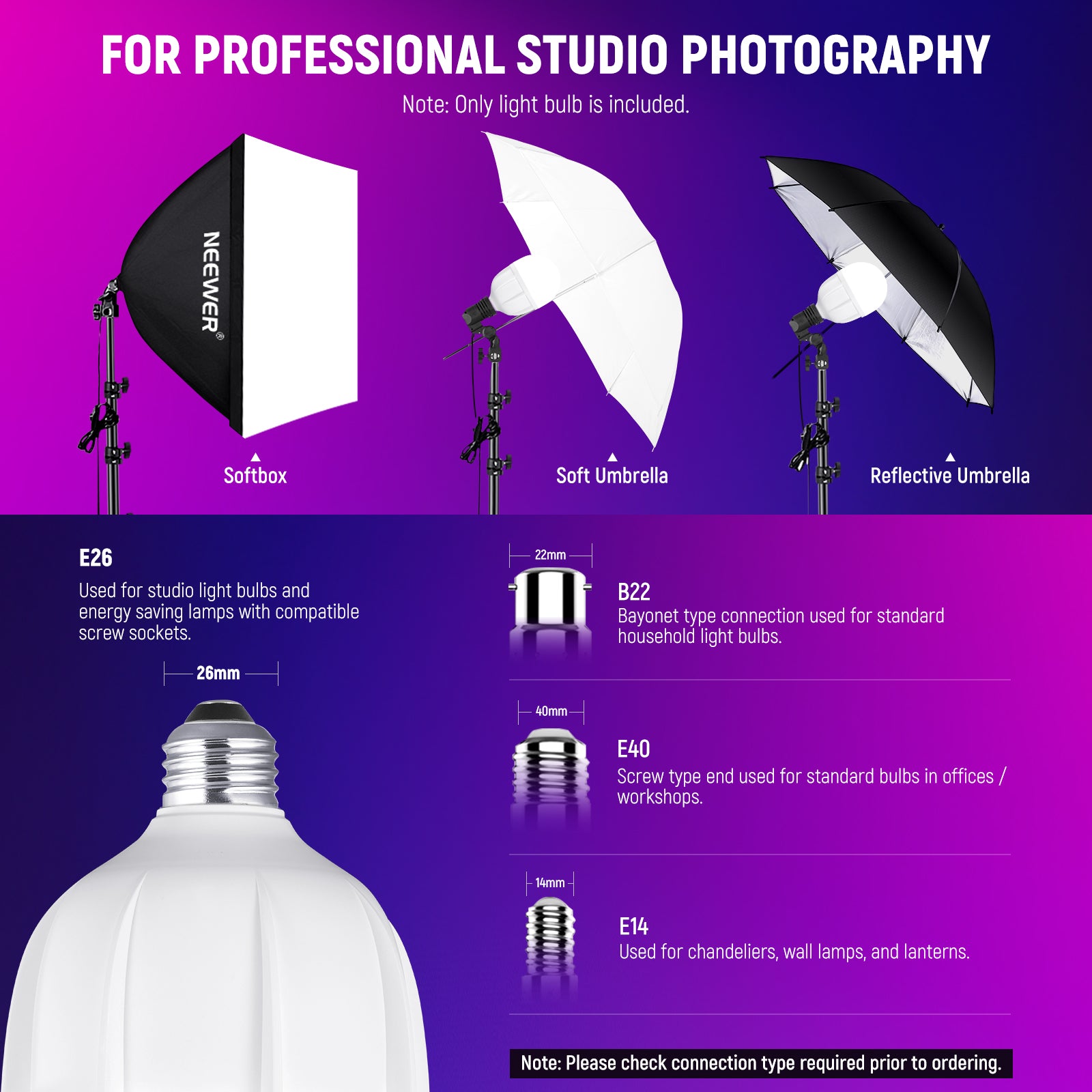 NEEWER T100C RGB LED Light Bulb is ideal for professional studio photographt.