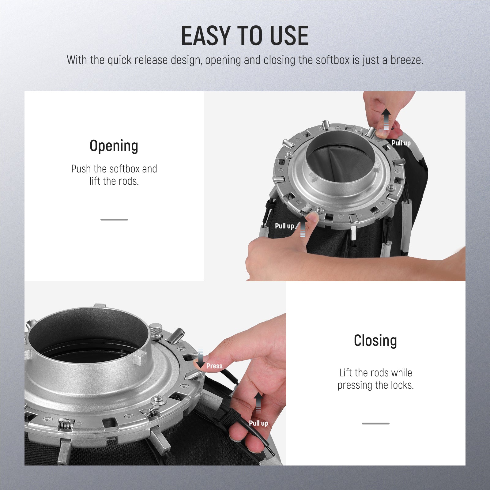 NEEWER NS1P 45cm Octagonal Softbox is easy to use.