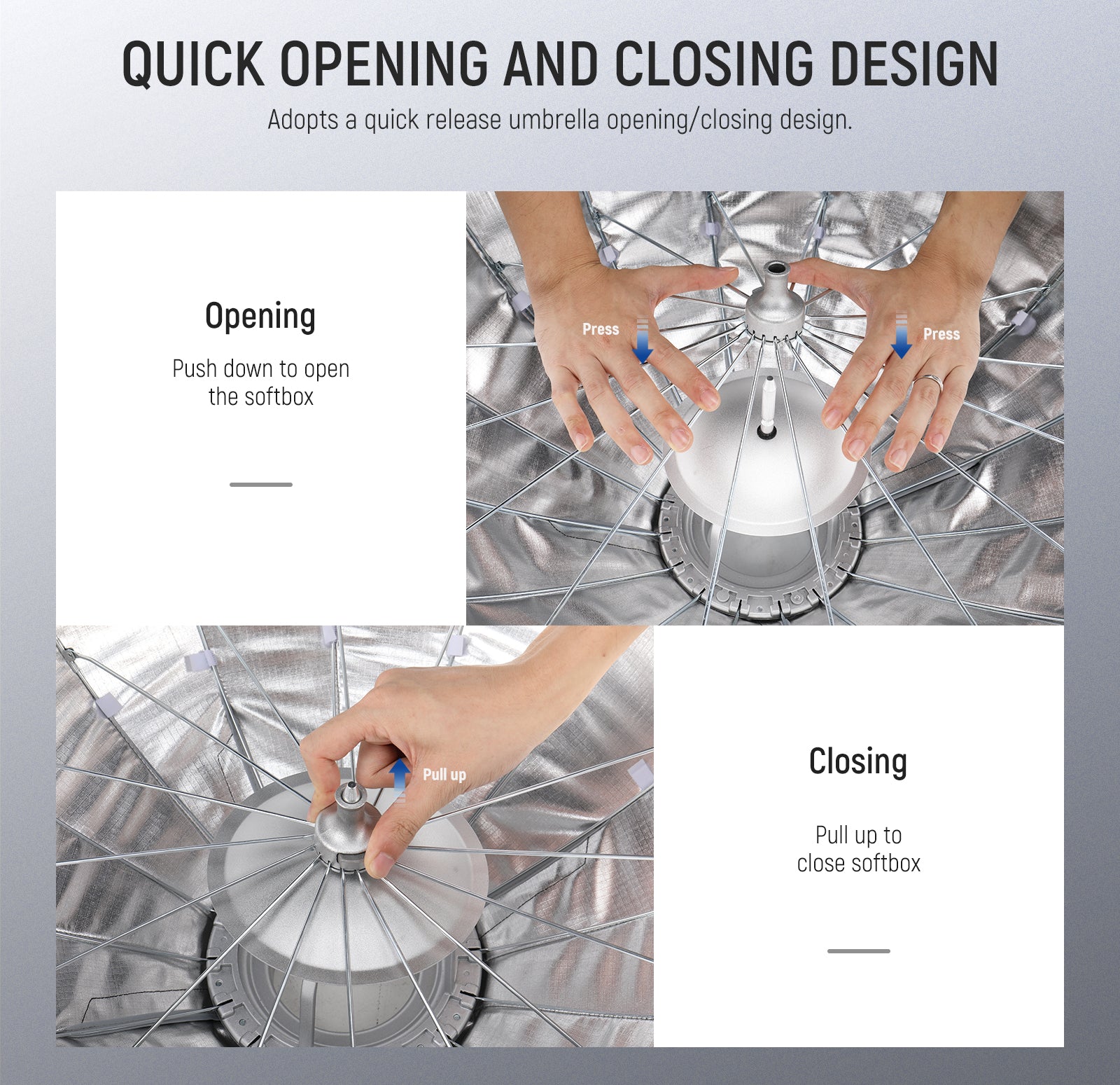 NEEWER NS85U Hexadecagon Parabolic Softbox features an opening and closing design.