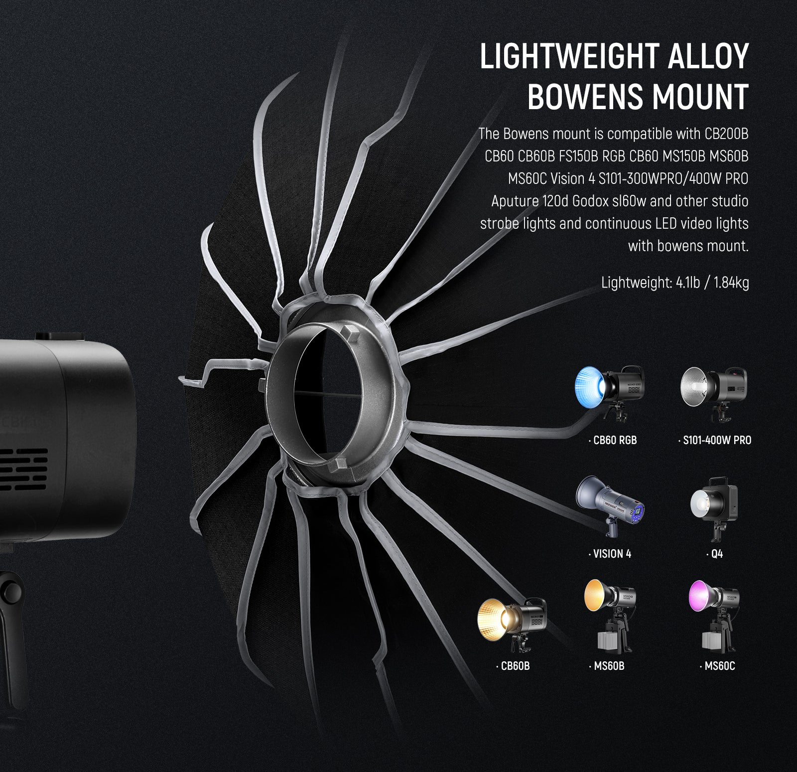NEEWER NS85U Hexadecagon Parabolic Softbox features the Bowens mount.