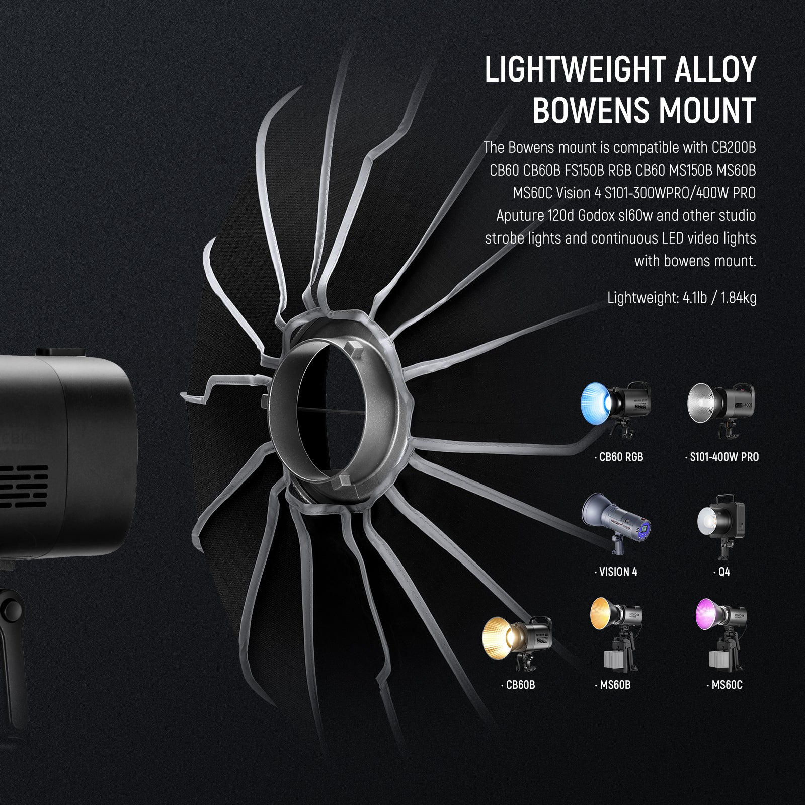 NEEWER NS85U Hexadecagon Parabolic Softbox features the Bowens mount.