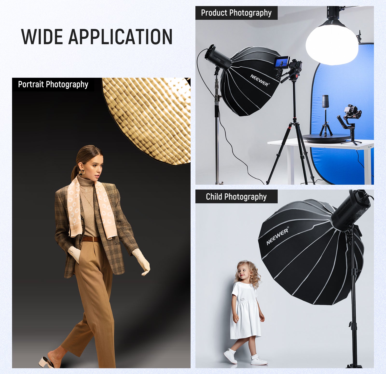 Wide Applications of the NEEWER NS85U Hexadecagon Parabolic Softbox