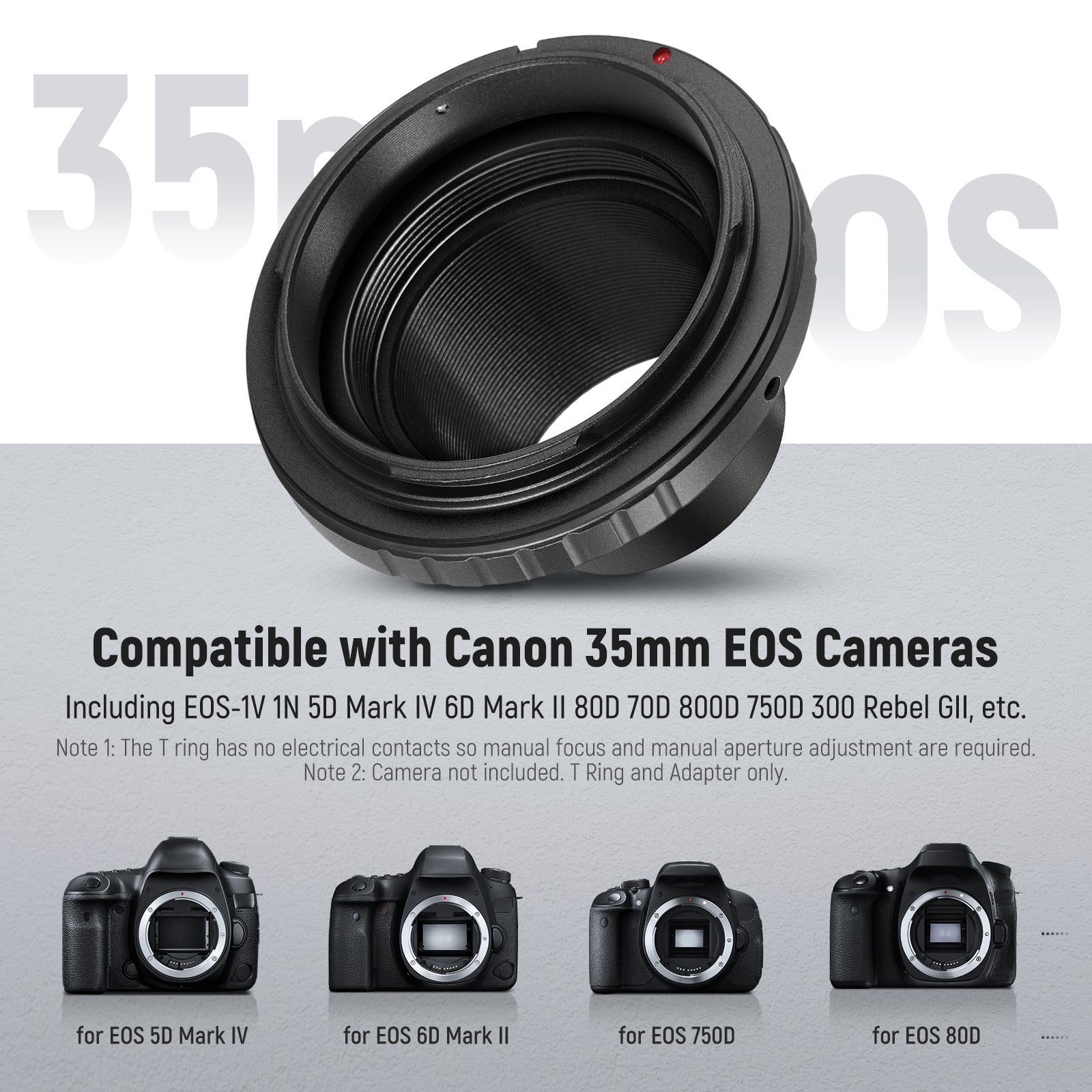 NEEWER LA-05 T Ring is compatible with Canon 35mm EOS cameras