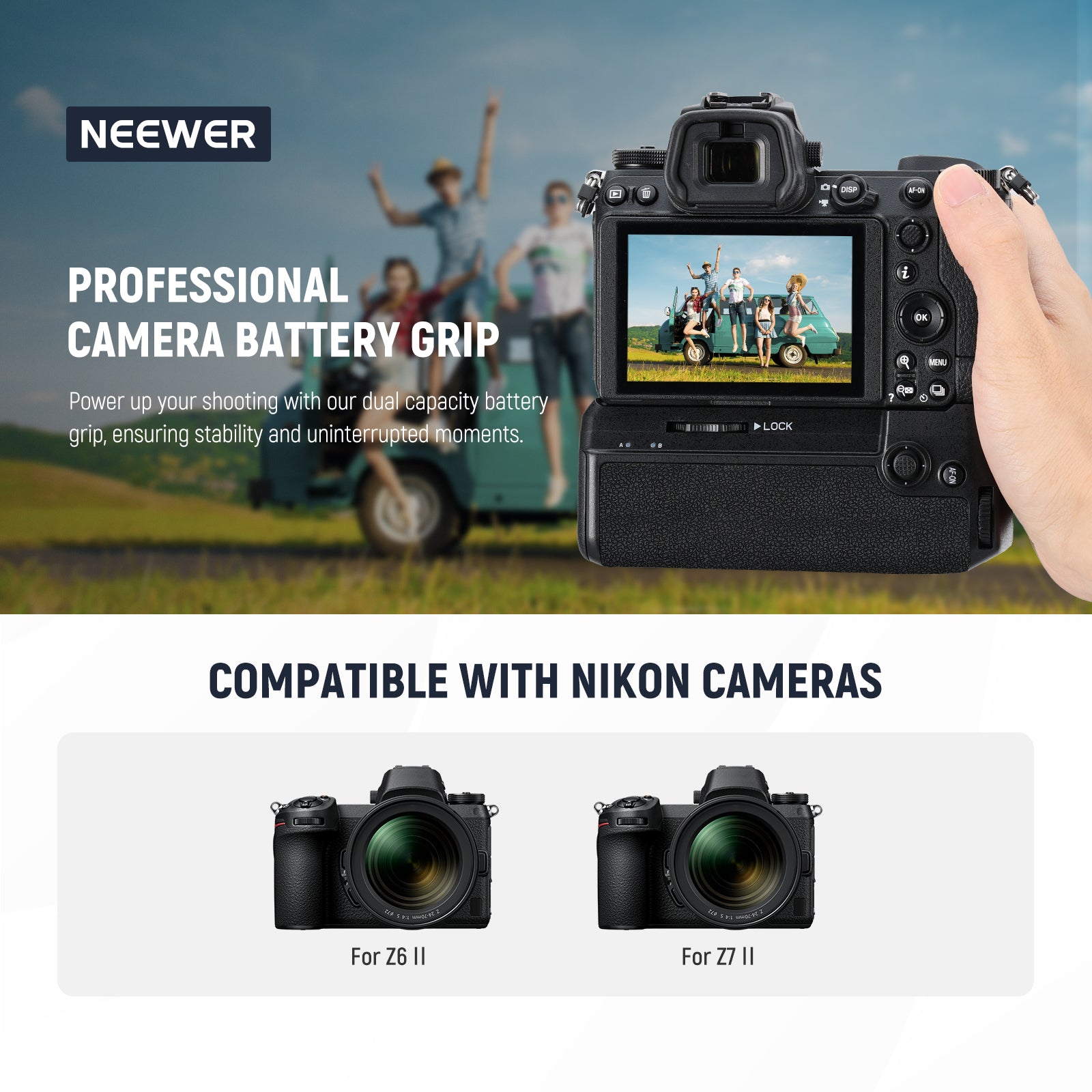 NEEWER MB-N11 Battery Grip is compatible with Nikon Z6 II and Z7 II cameras.