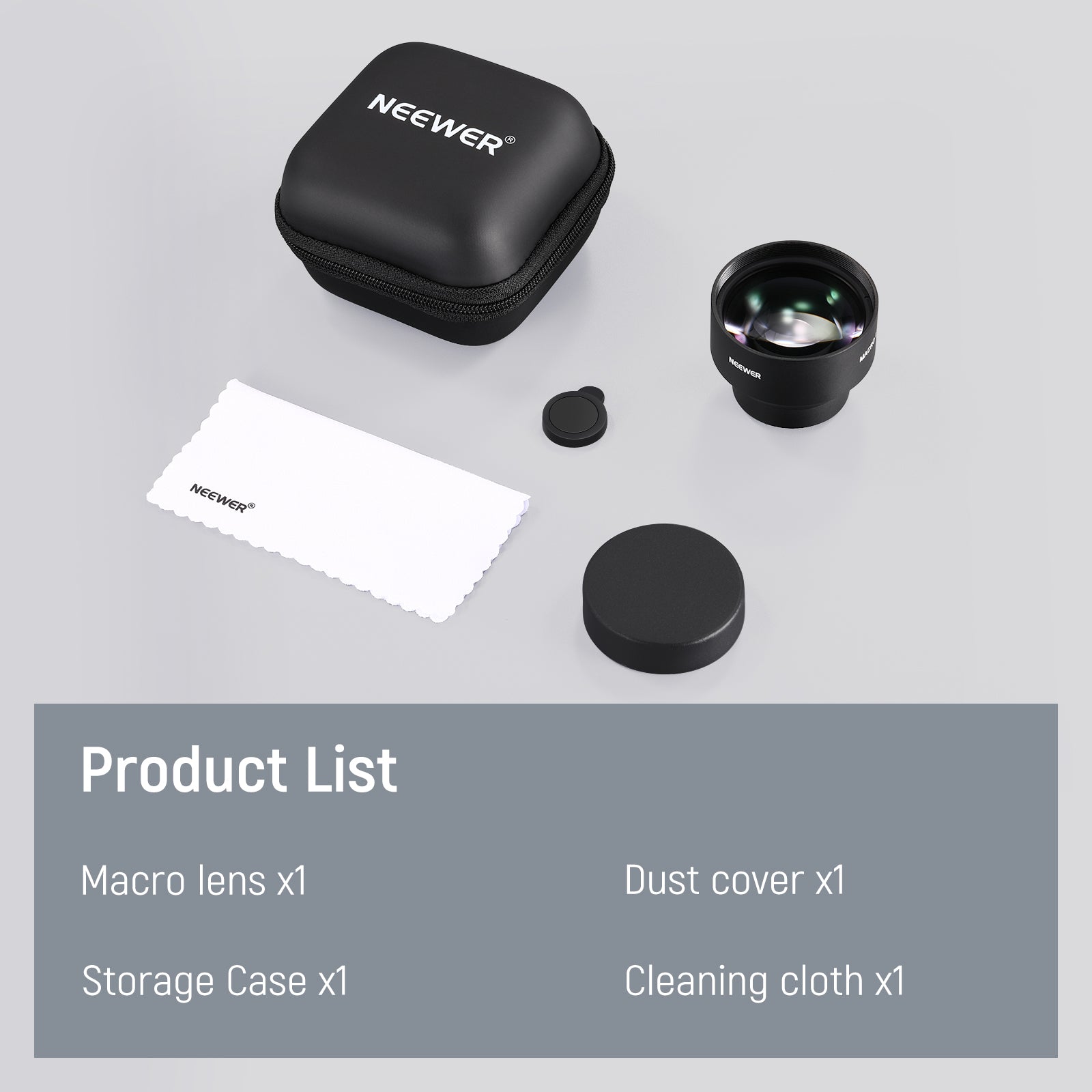 Package List of the NEEWER LS-26 105mm HD Macro Lens for Phones