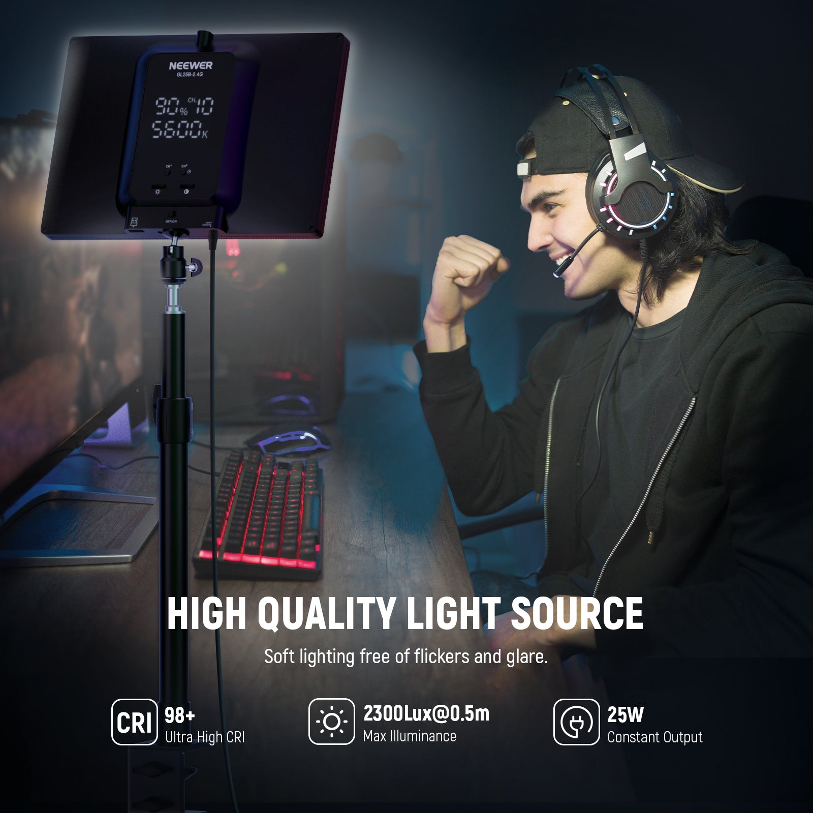 Specifications of the NEEWER GL25B Streaming Key Light