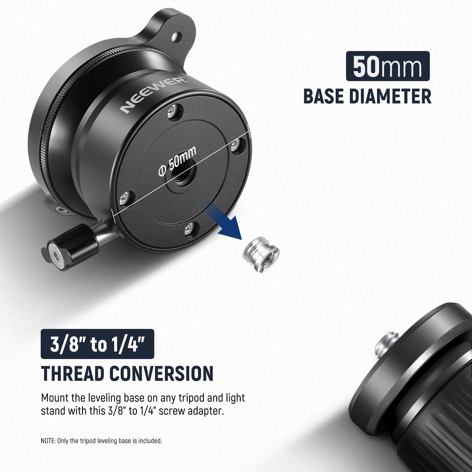 With a 1/4”-20 to 3/8”-16 adapter, the bottom tripod socket can work with an extensive range of light stands and tripods.
