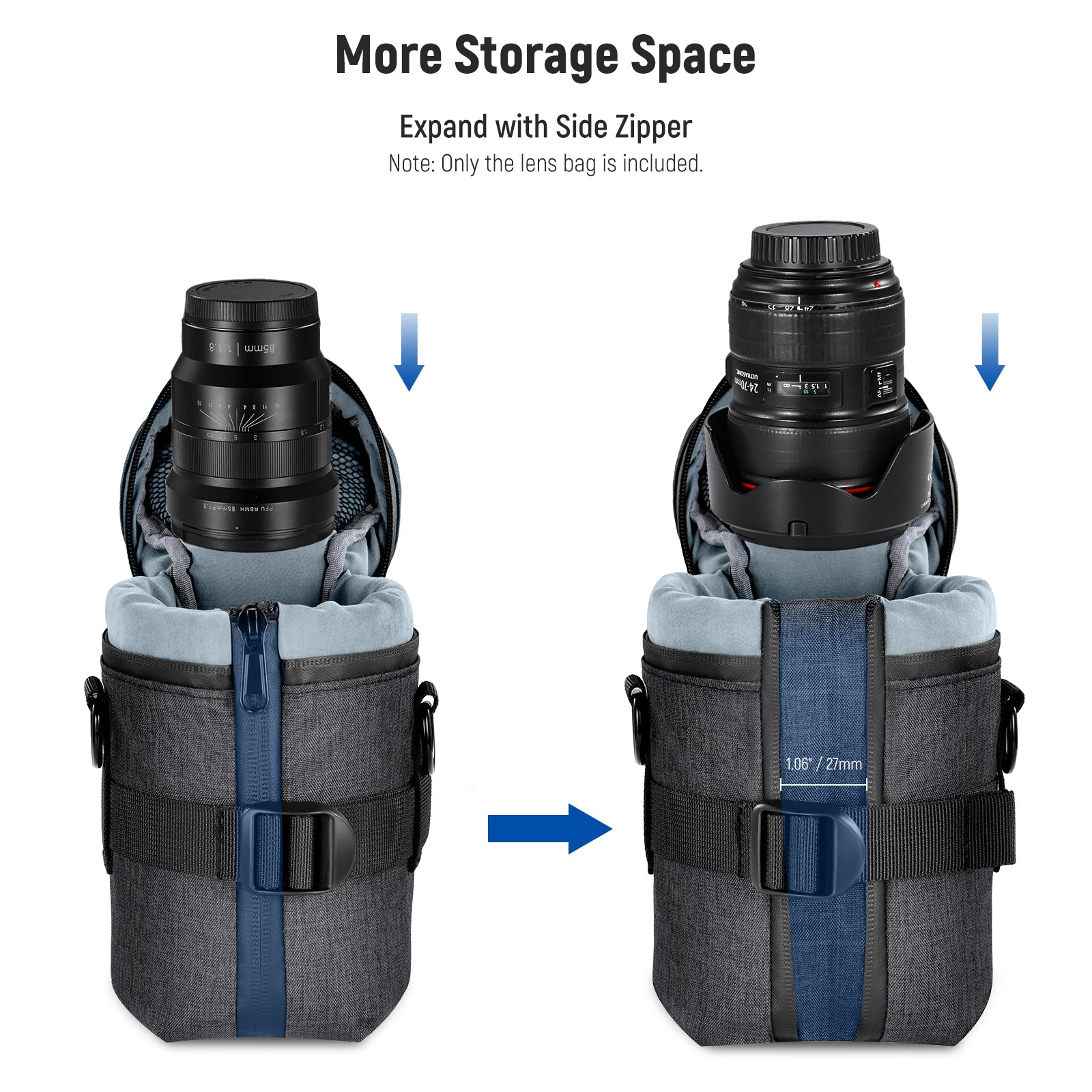 NEEWER PB006 Camera Lens Pouch offer more storage space.