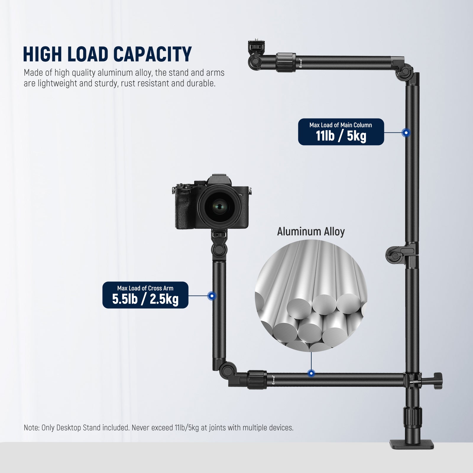 The stand and arms are lightweight and sturdy.