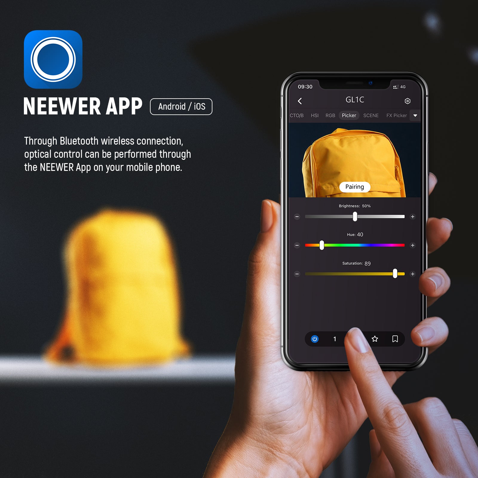 NEEWER GL1C RGB LED Streaming Light can be controlled by the NEEWER APP.