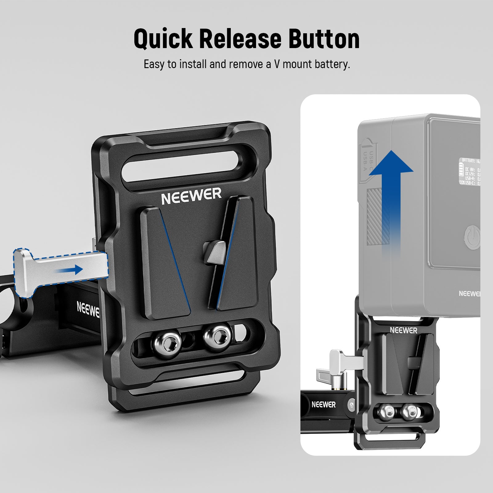 The V mount battery plate is detachable.