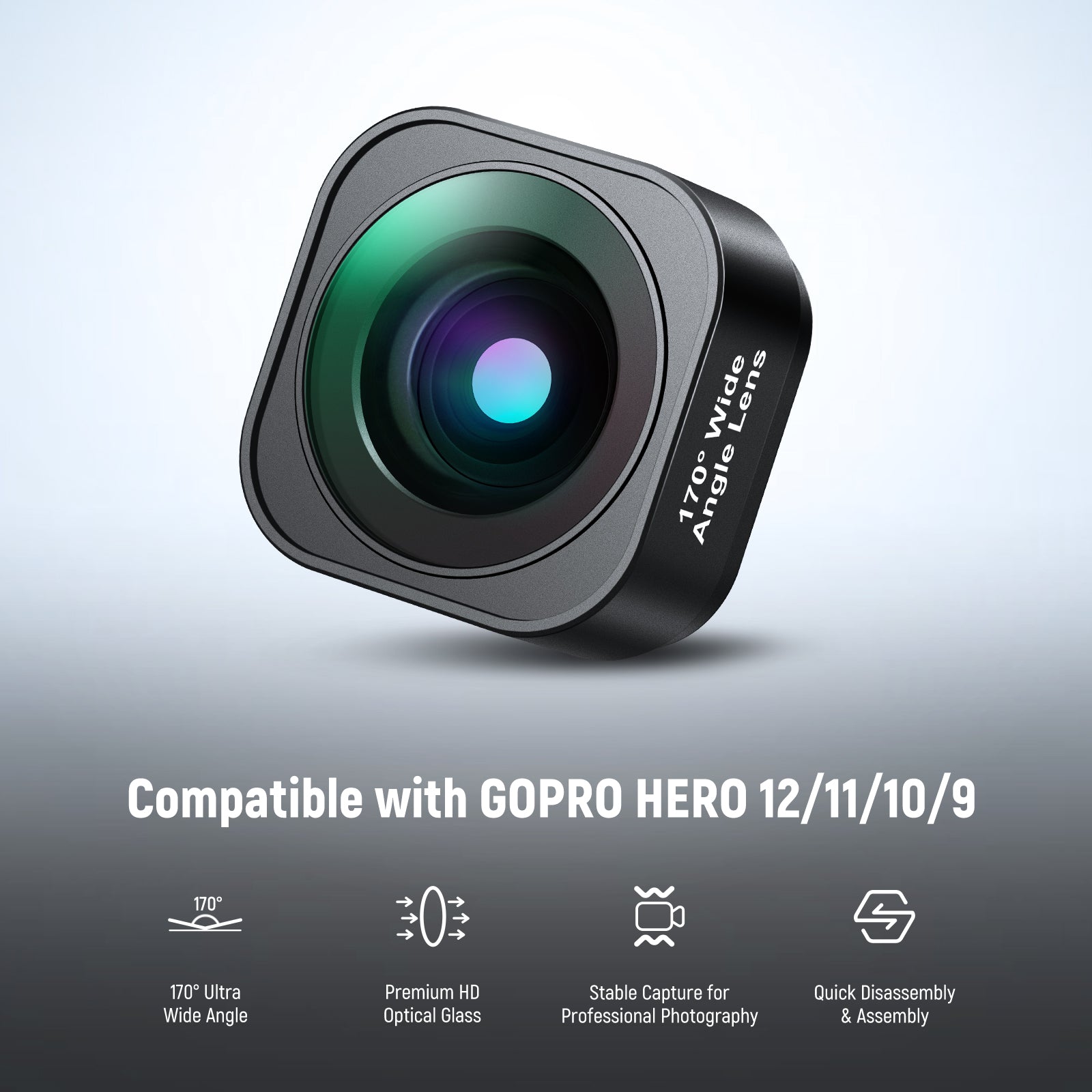 NEEWER LS-37 170° Ultra Wide Angle Lens is compatible with GoPro Hero 12/11/10/9