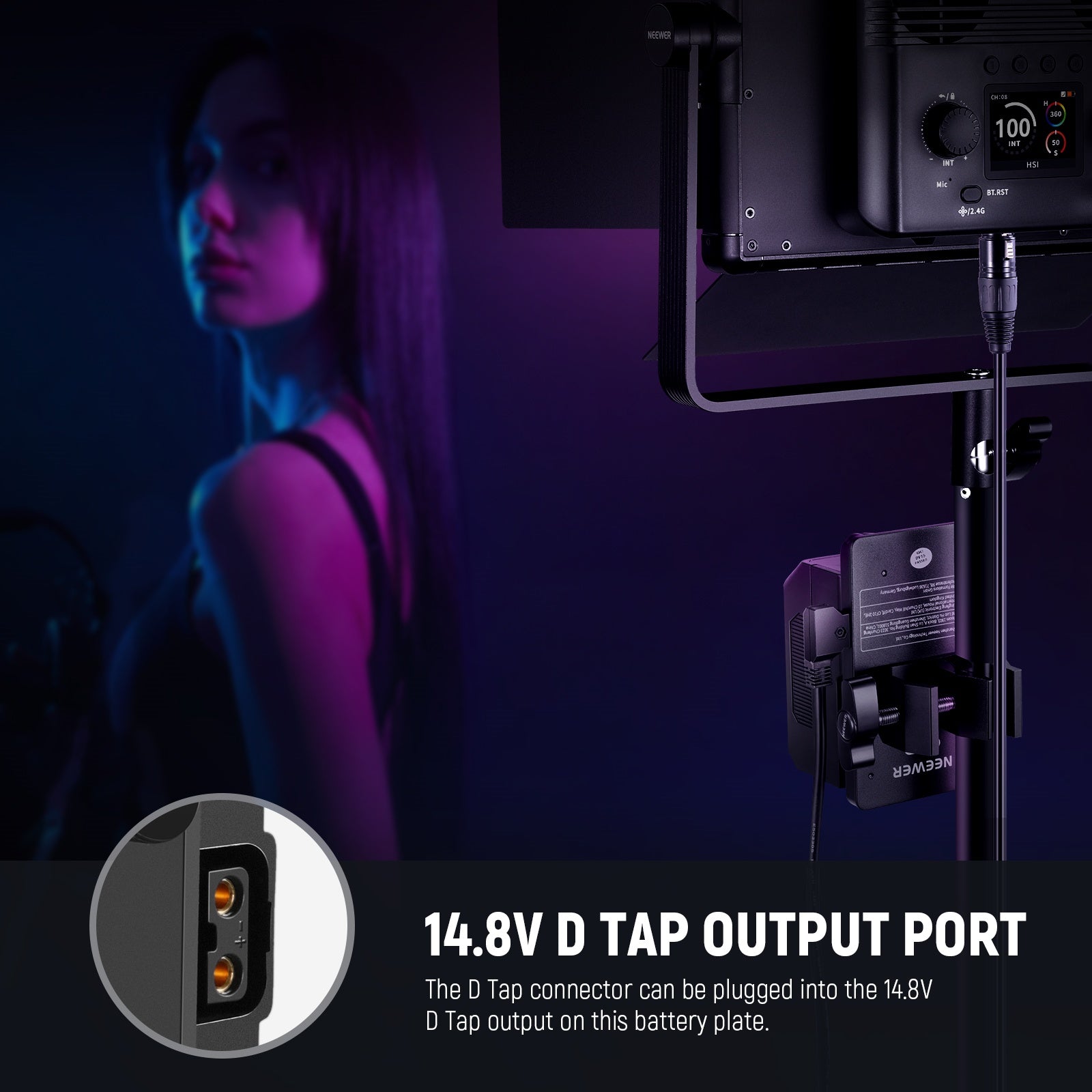 The D Tap connector can be plugged into the 14.8V D Tap output