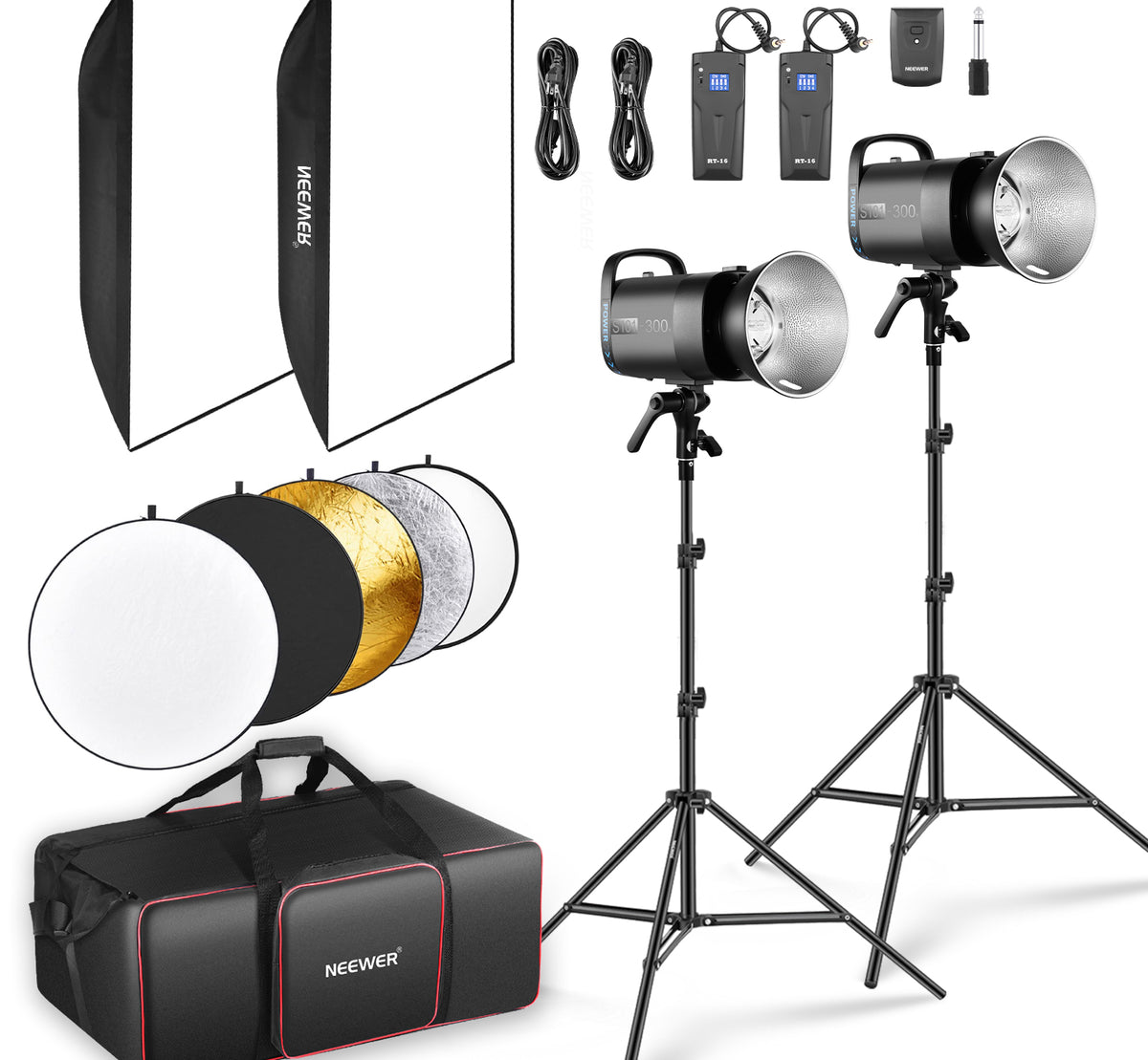 NEEWER 2 Pack S101-300W Studio Flash Light Kit
