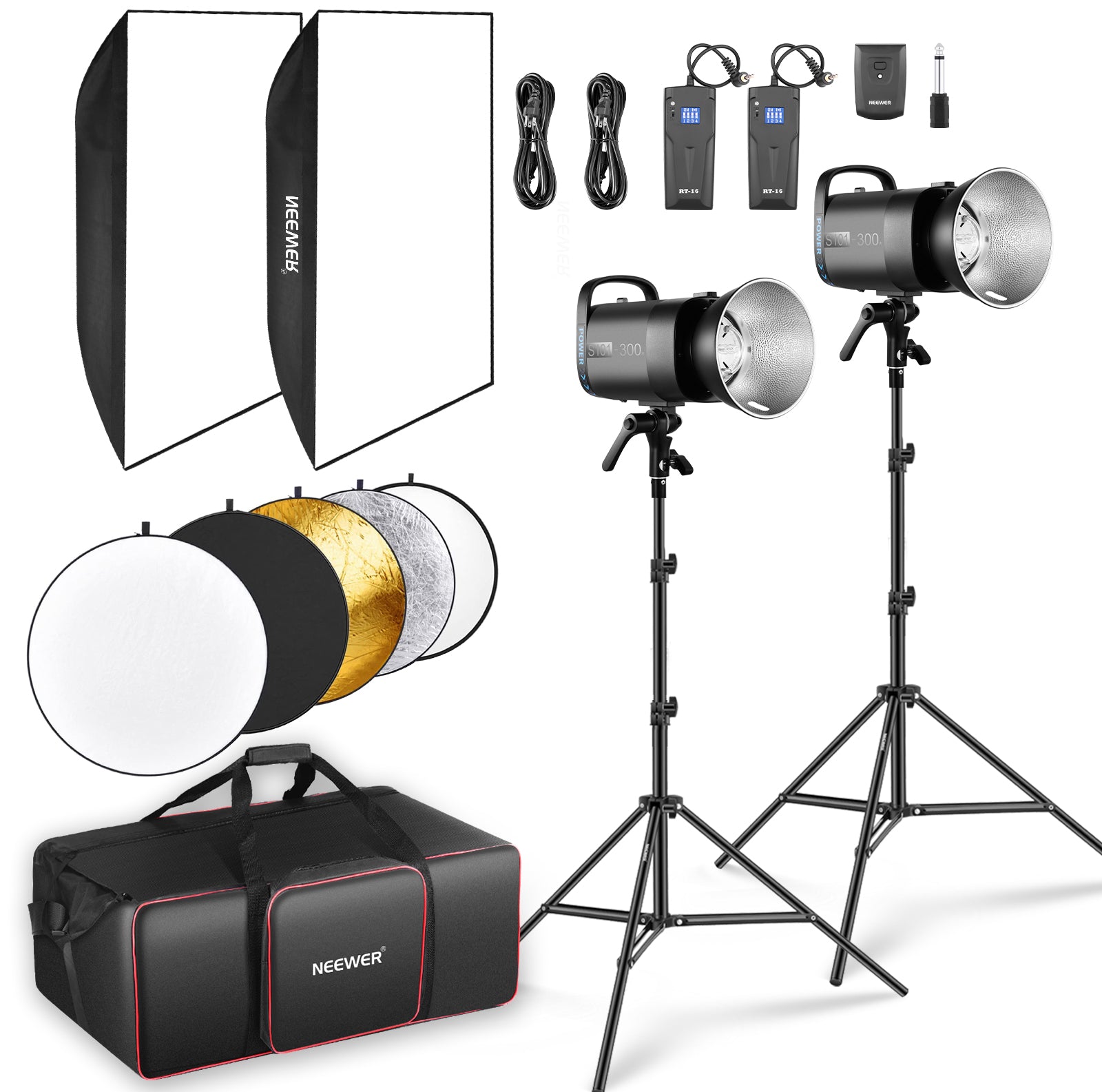 NEEWER 2 Pack S101-300W Studio Flash Light Kit