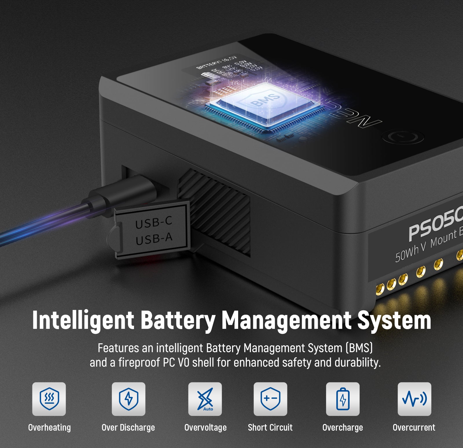 NEEWER PS050E 50Wh V Mount Battery features a fireproof PC V0 shell