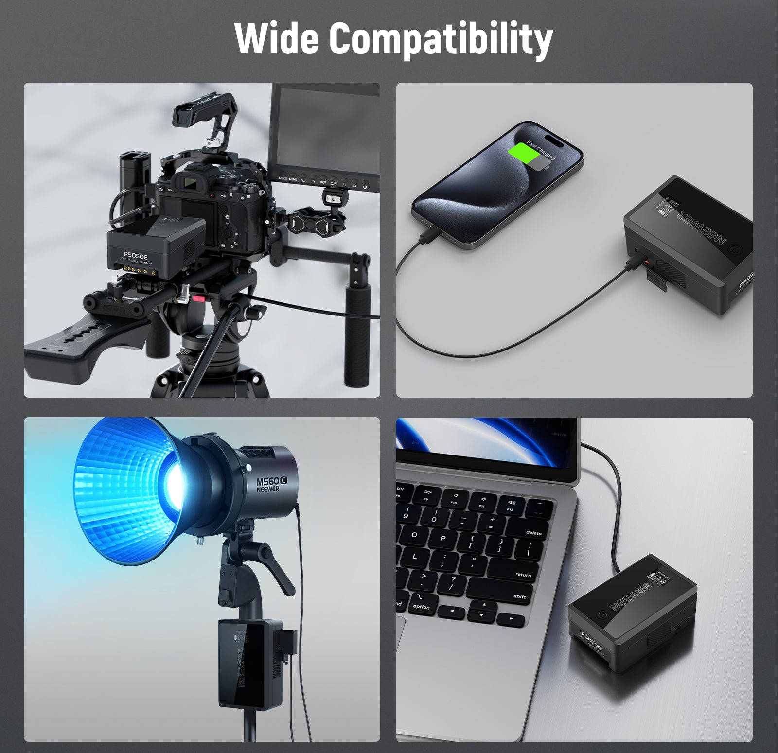 Wide Compatibility of the NEEWER PS050E 50Wh V Mount Battery